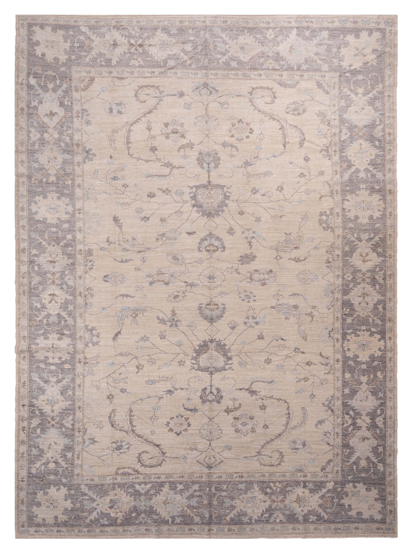 Authentic Angora Oushak Bade Ivory Traditional Hand Knotted Rug