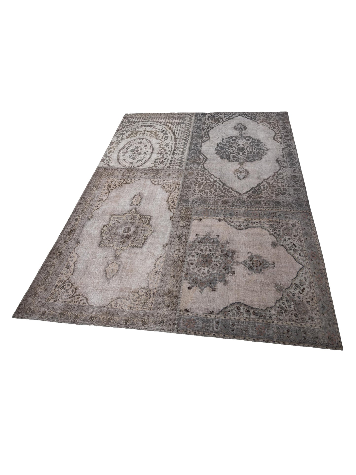 Pasha Turkish Vestige Patchwork 125439 Silver Gray Contemporary Hand Knotted Rug