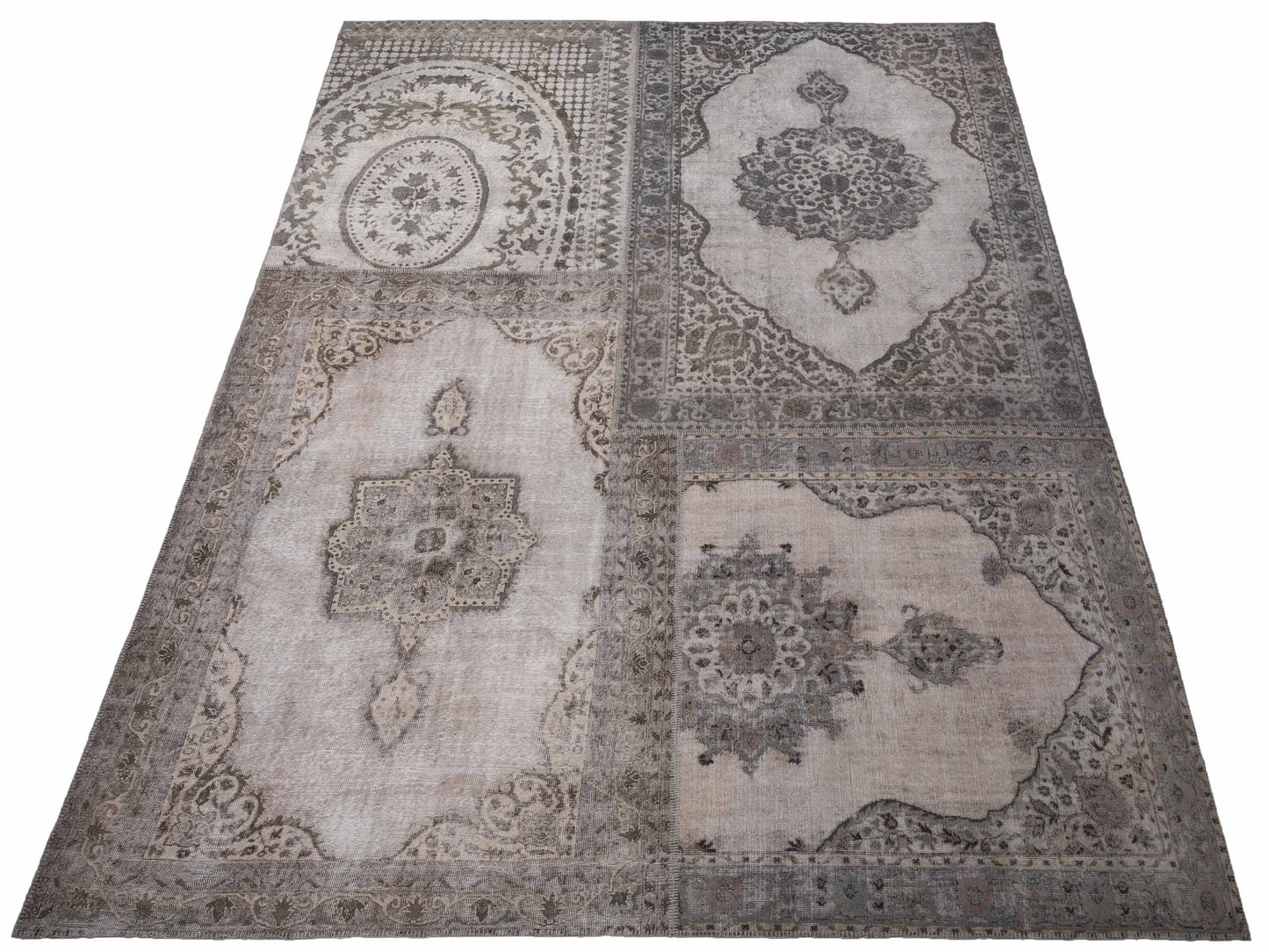 Pasha Turkish Vestige Patchwork 125439 Silver Gray Contemporary Hand Knotted Rug