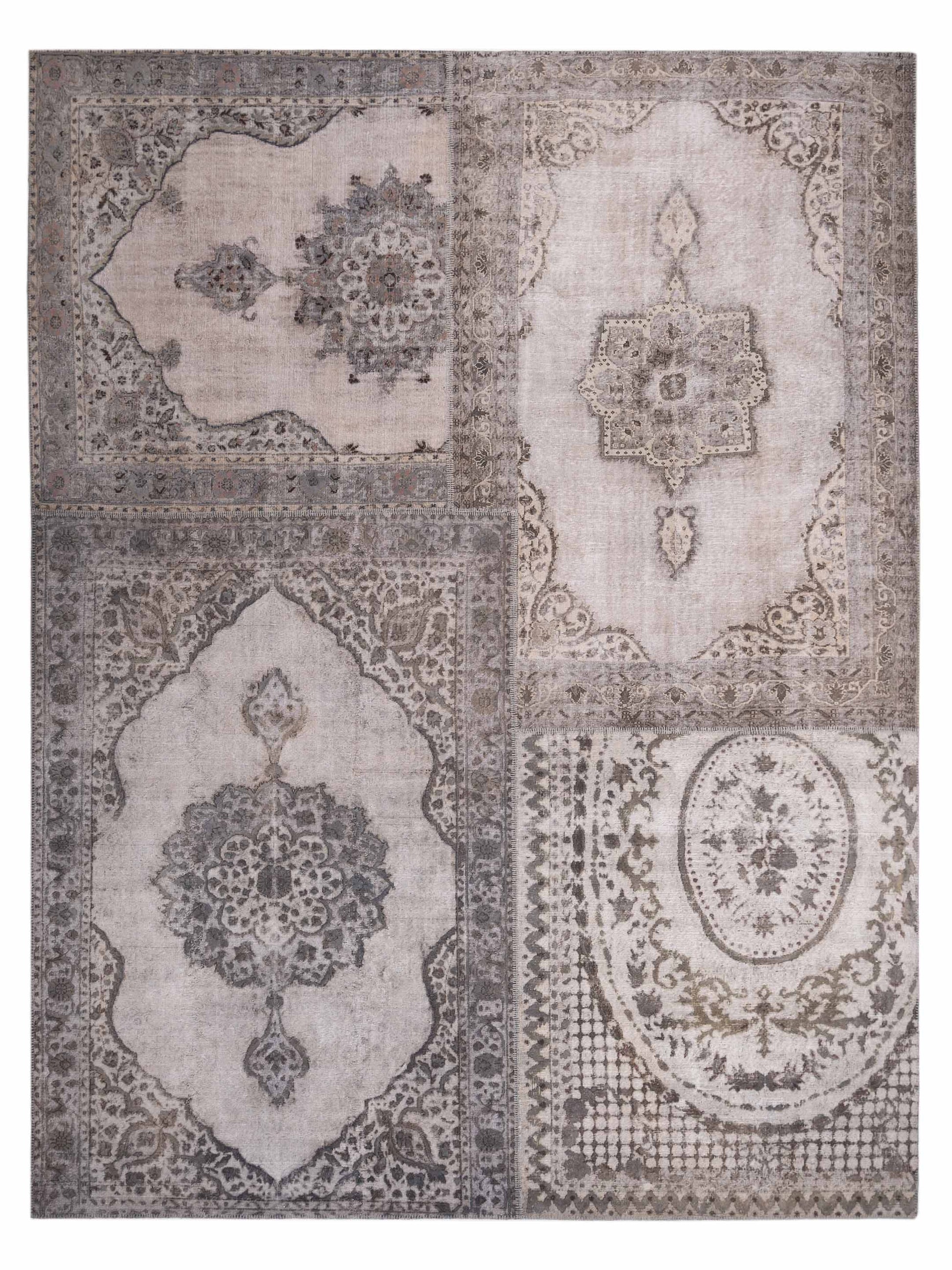 Pasha Turkish Vestige Patchwork 125439 Silver Contemporary Hand Knotted Rug