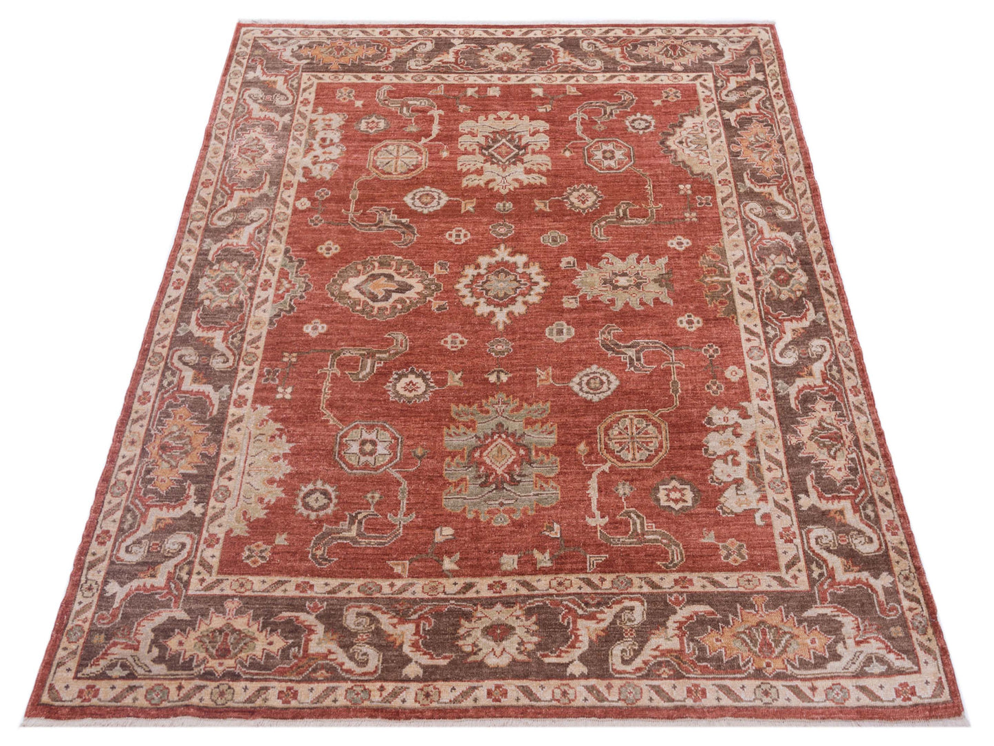 Authentic Angora Oushak Pinar Rust Brown Traditional Hand Knotted Rug