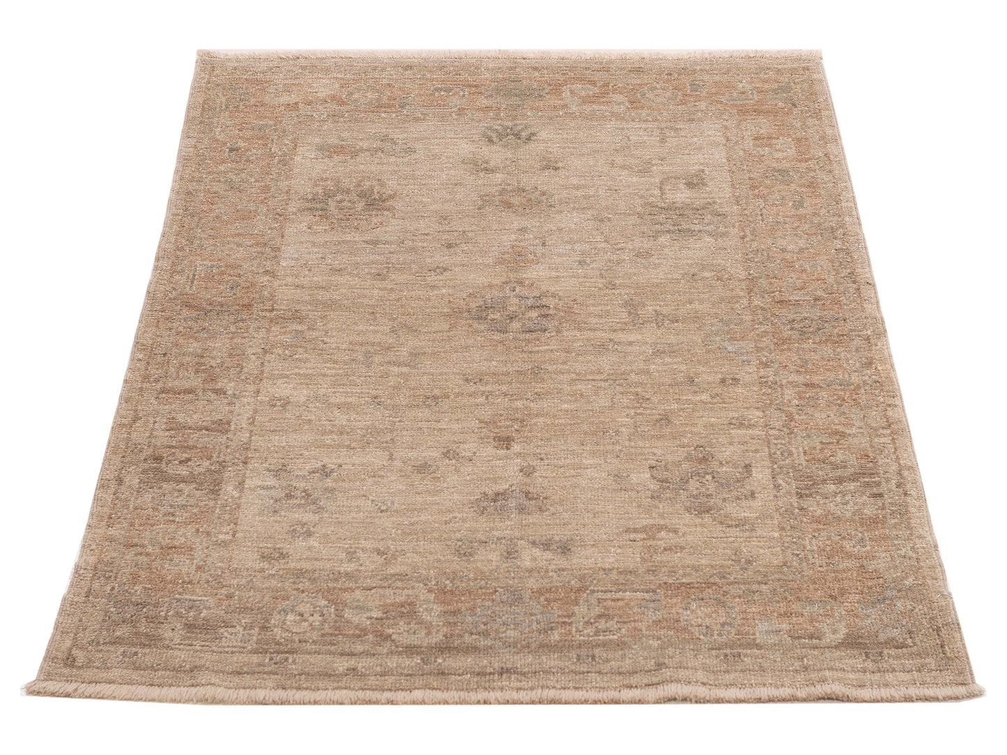 Authentic Angora Oushak Arzu Beige Brown Traditional Hand Knotted Rug