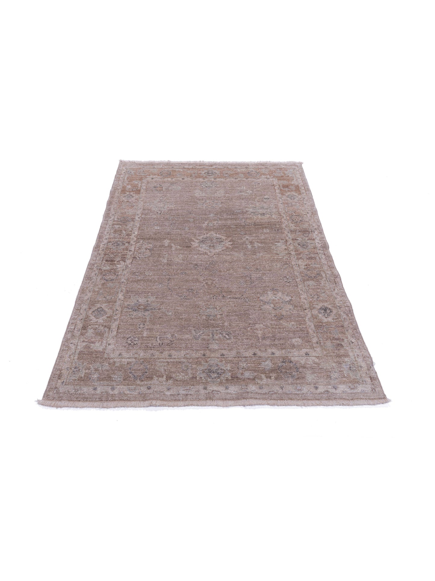 Authentic Angora Oushak Arzu Beige Dark Gray Traditional Hand Knotted Rug