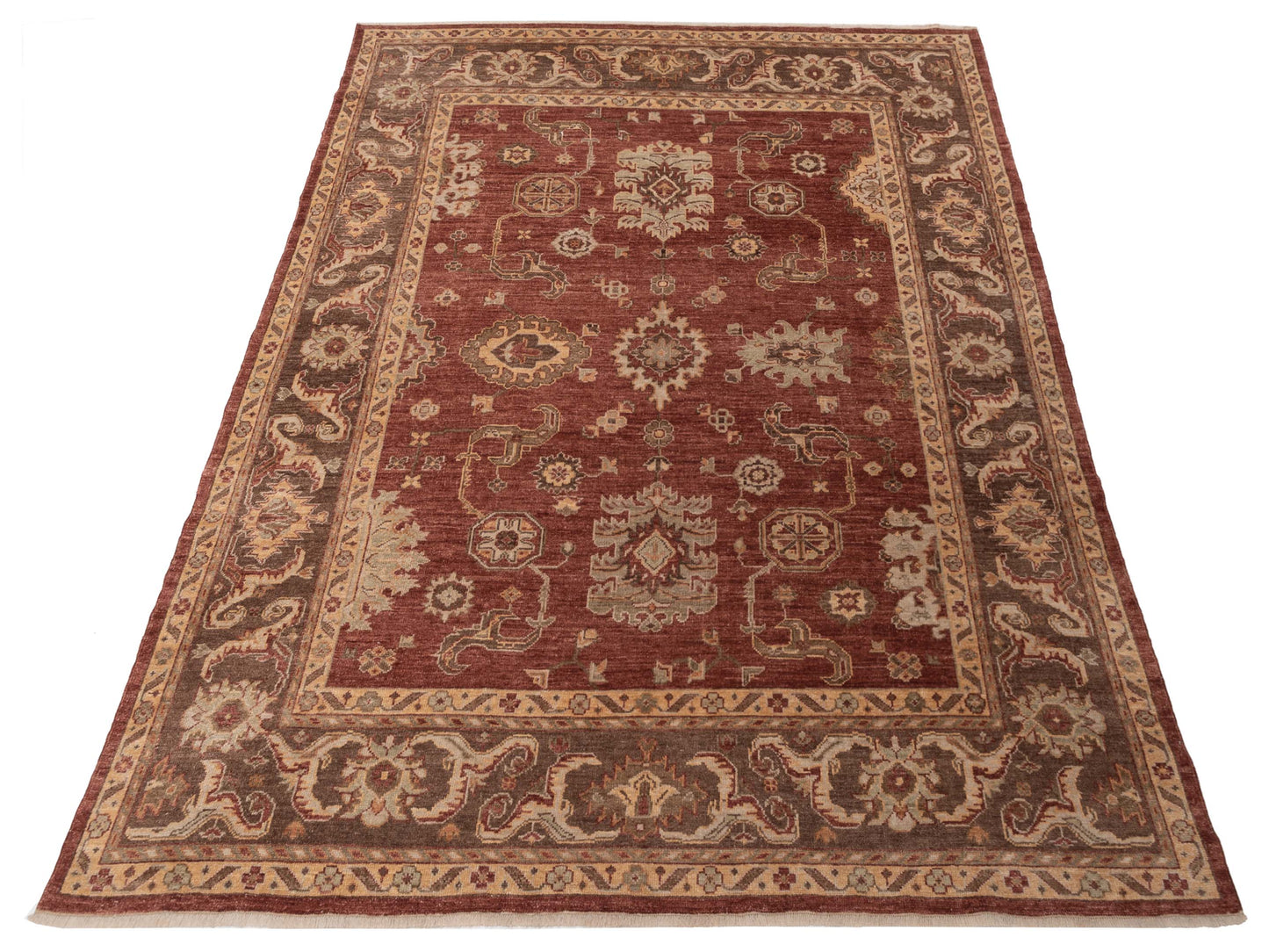 Authentic Angora Oushak Pinar Rust Brown Traditional Hand Knotted Rug