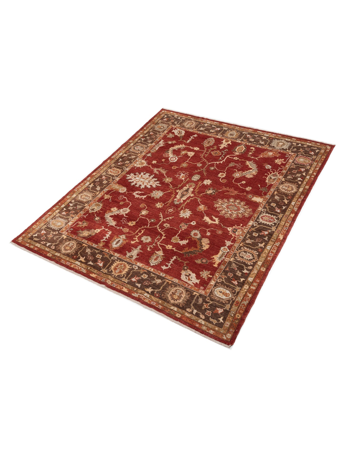 Authentic Angora Oushak Meltem Red Brown Traditional Hand Knotted Rug