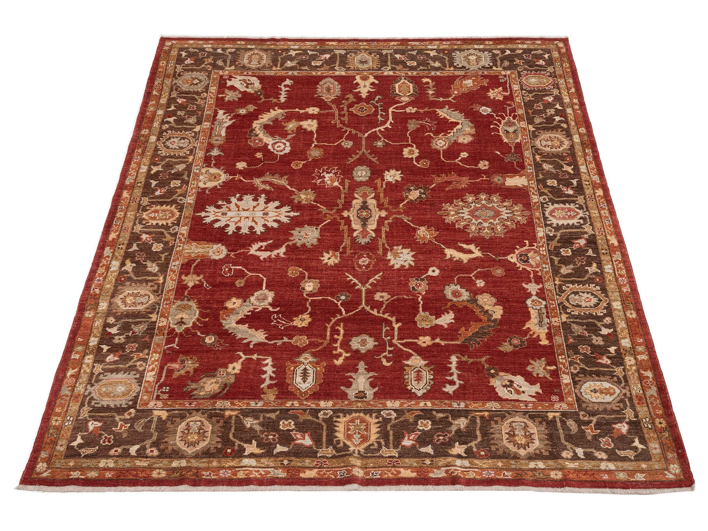 Authentic Angora Oushak Meltem Red Brown Traditional Hand Knotted Rug