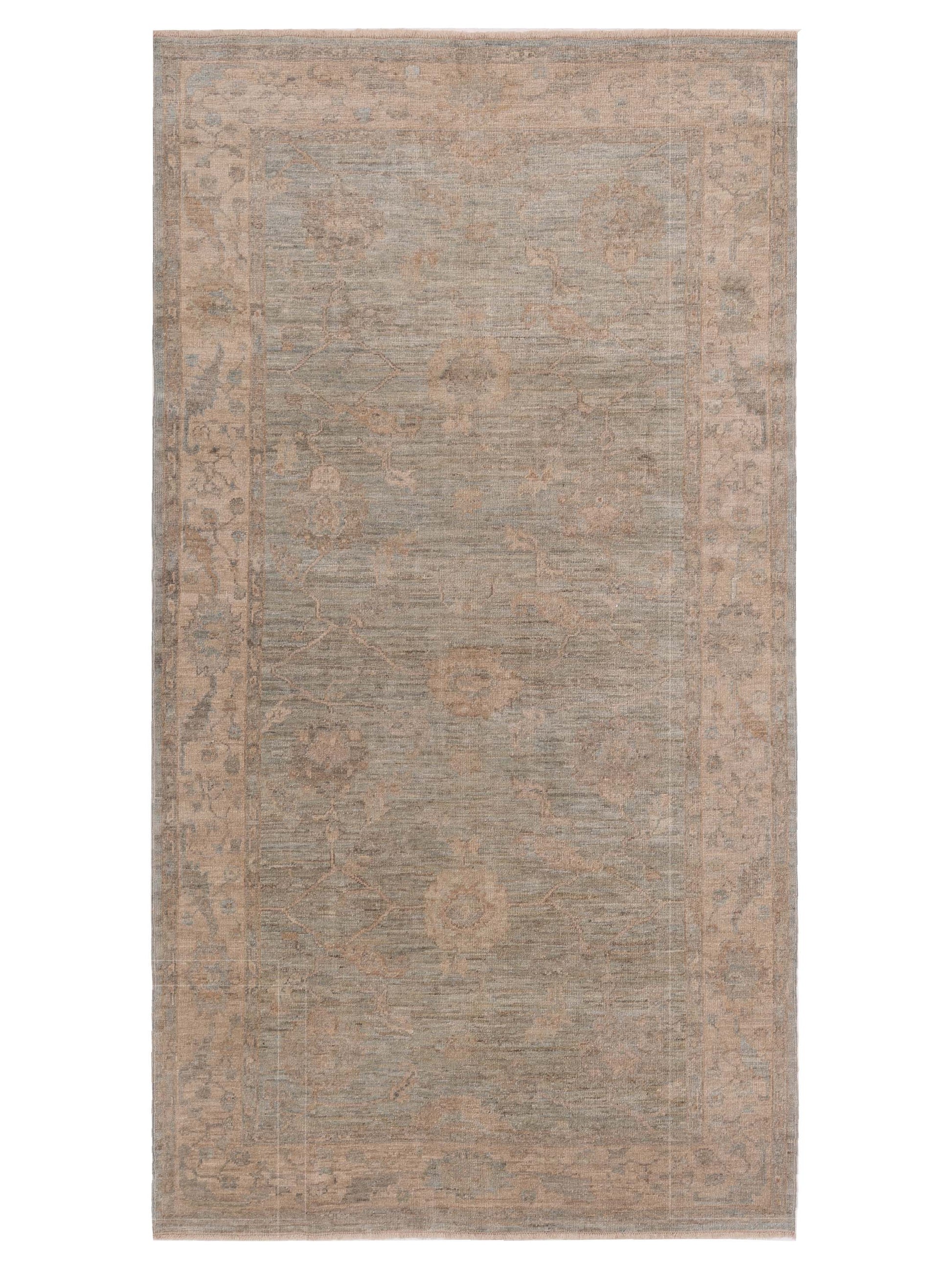 Authentic Angora Oushak Muge Light Green Traditional Hand Knotted Rug