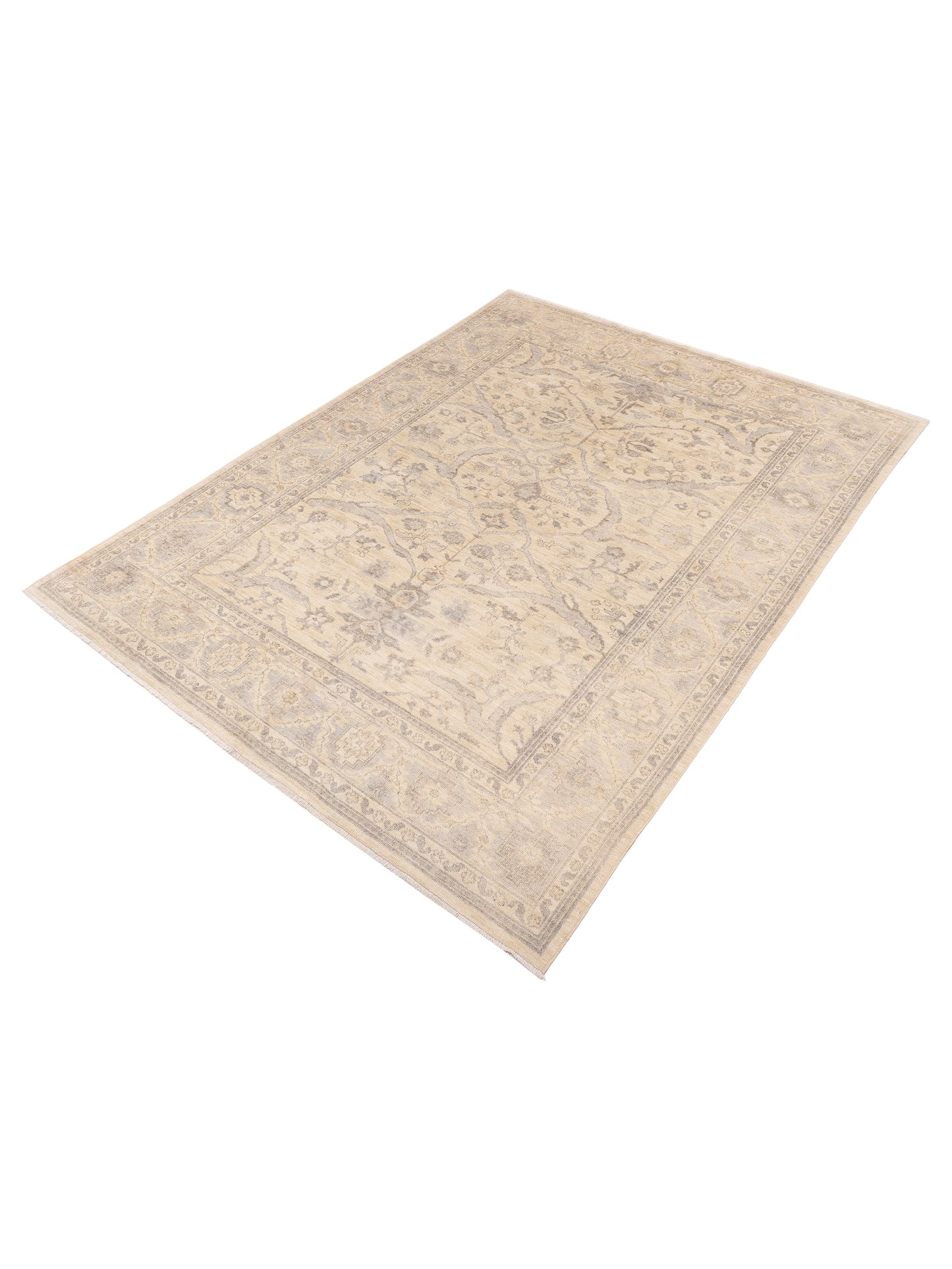 Pasha Authentic Oushak Akane Ivory Silver Traditional Hand Knotted Rug