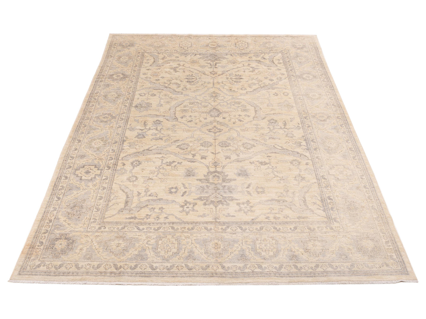 Pasha Authentic Oushak Akane Ivory Silver Traditional Hand Knotted Rug