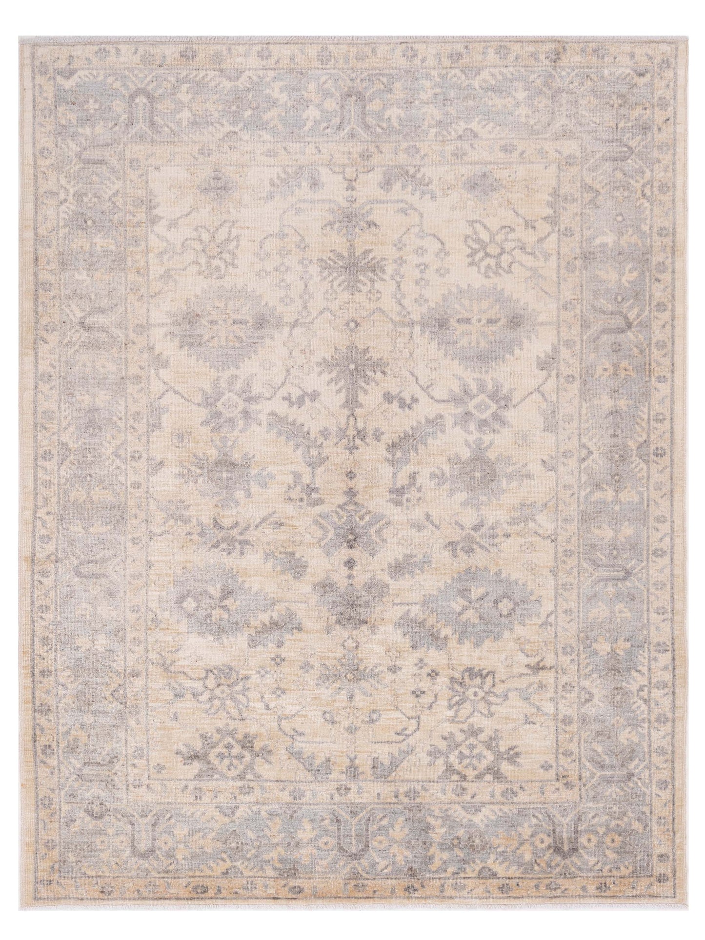 Authentic Angora Oushak Cilek Ivory Traditional Hand Knotted Rug