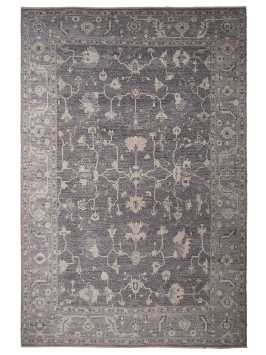 Authentic Angora Oushak Sezen Dark Gray Traditional Hand Knotted Rug