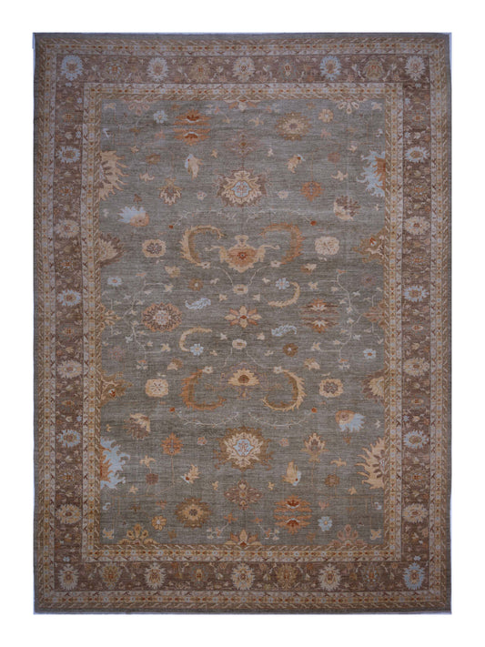 Authentic Angora Oushak Leyla Green Traditional Hand Knotted Rug