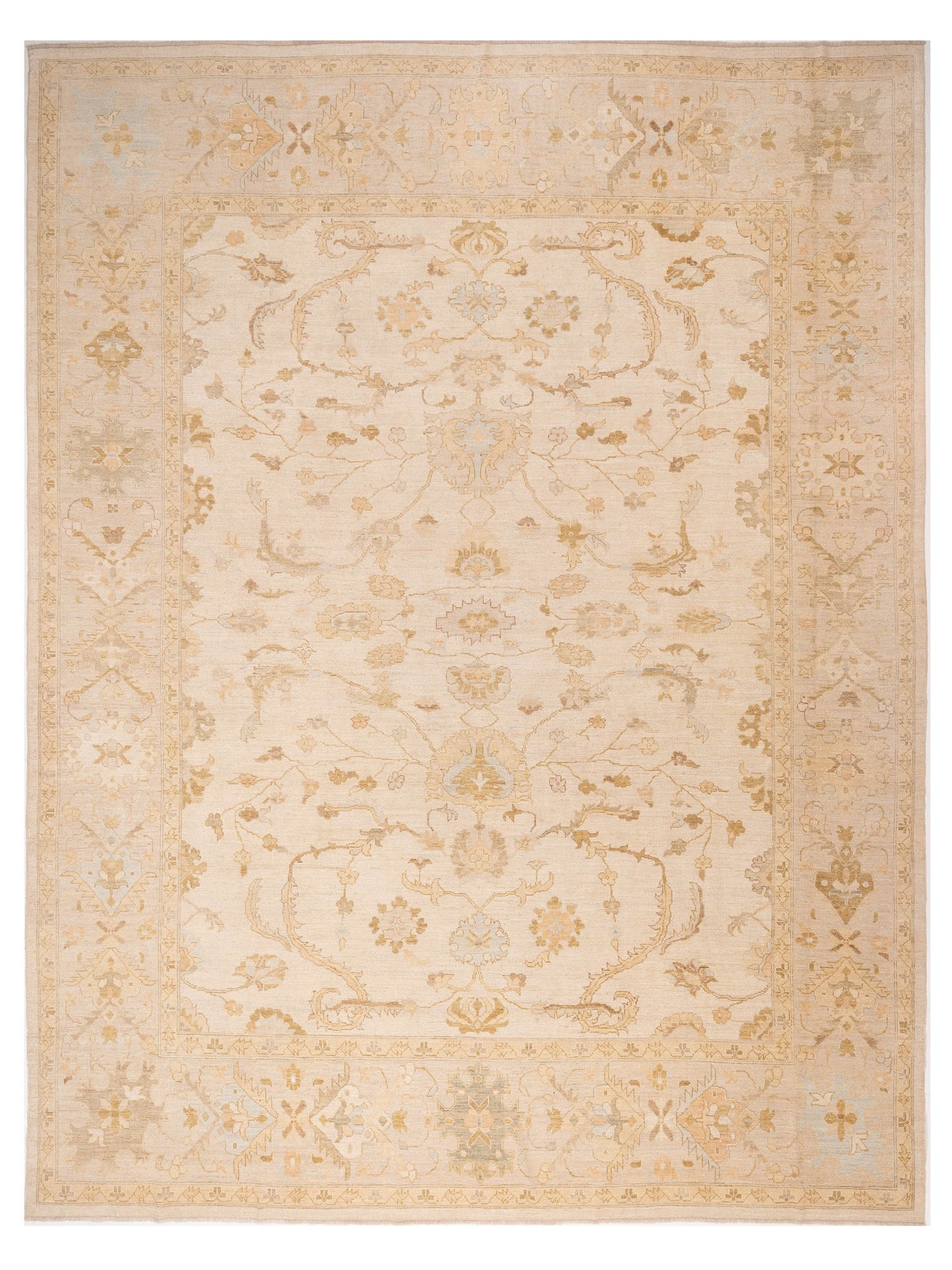 Authentic Angora Oushak Bade Ivory Traditional Hand Knotted Rug