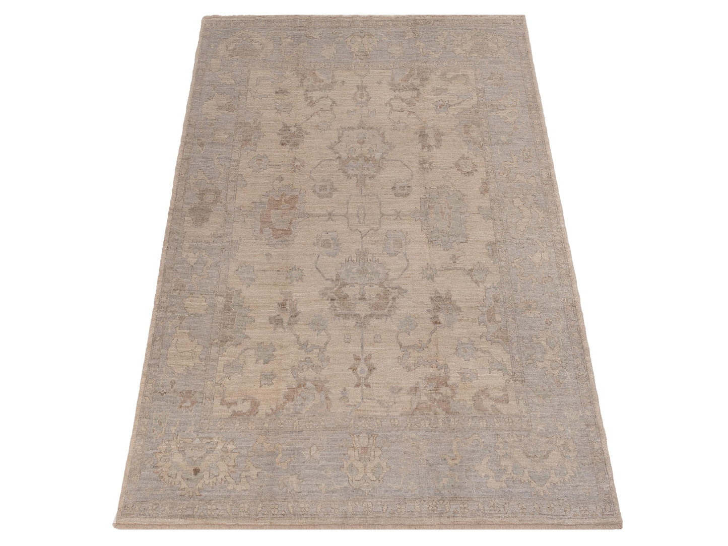 Authentic Angora Oushak Didem Ivory Silver Traditional Hand Knotted Rug