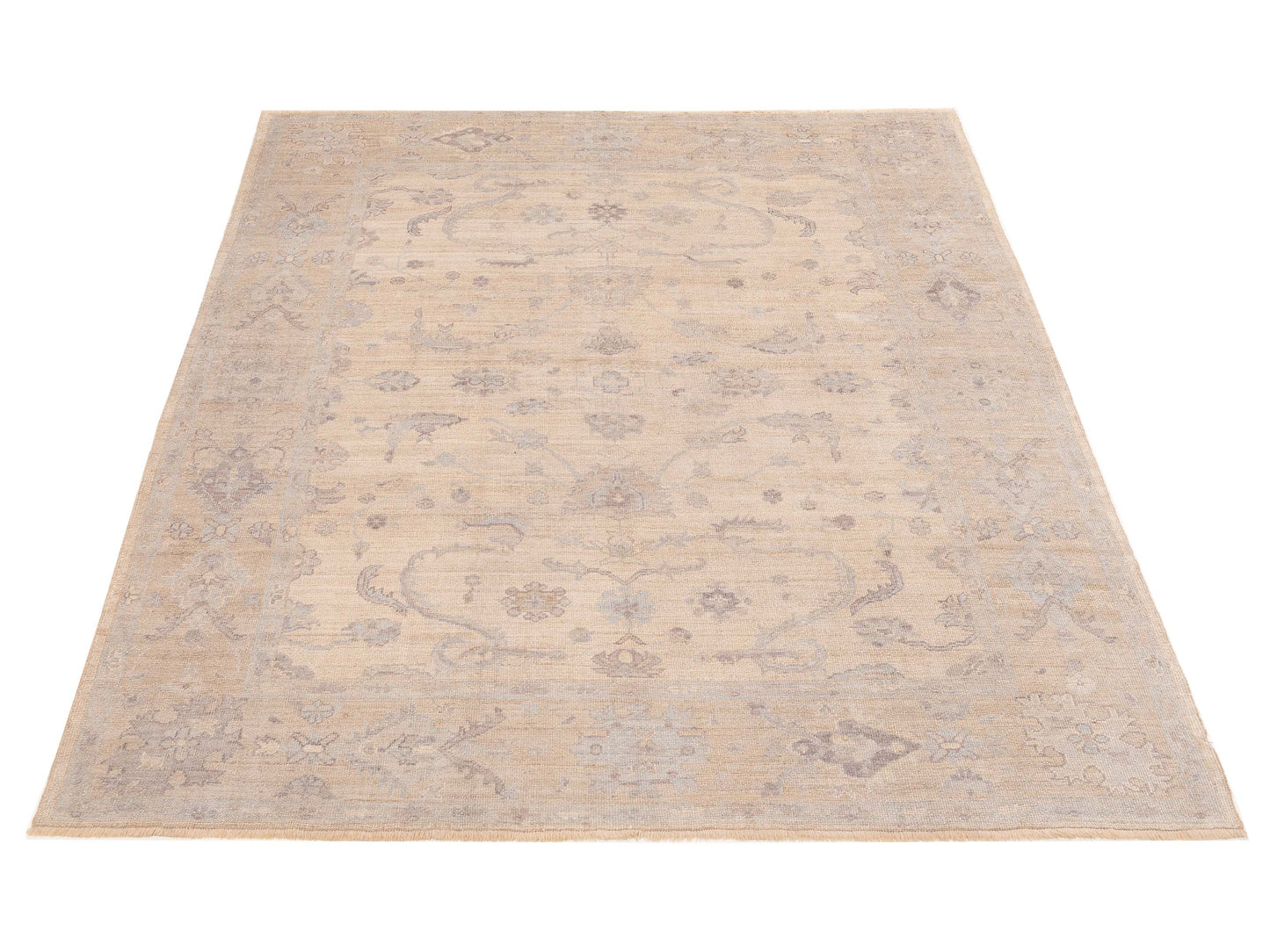 Authentic Angora Oushak Bade Beige Gold Traditional Hand Knotted Rug