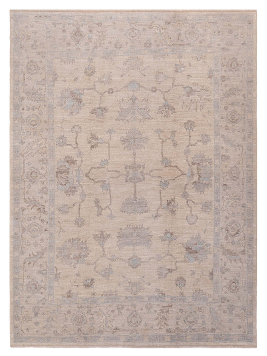 Authentic Angora Oushak Sezen Ivory Traditional Hand Knotted Rug