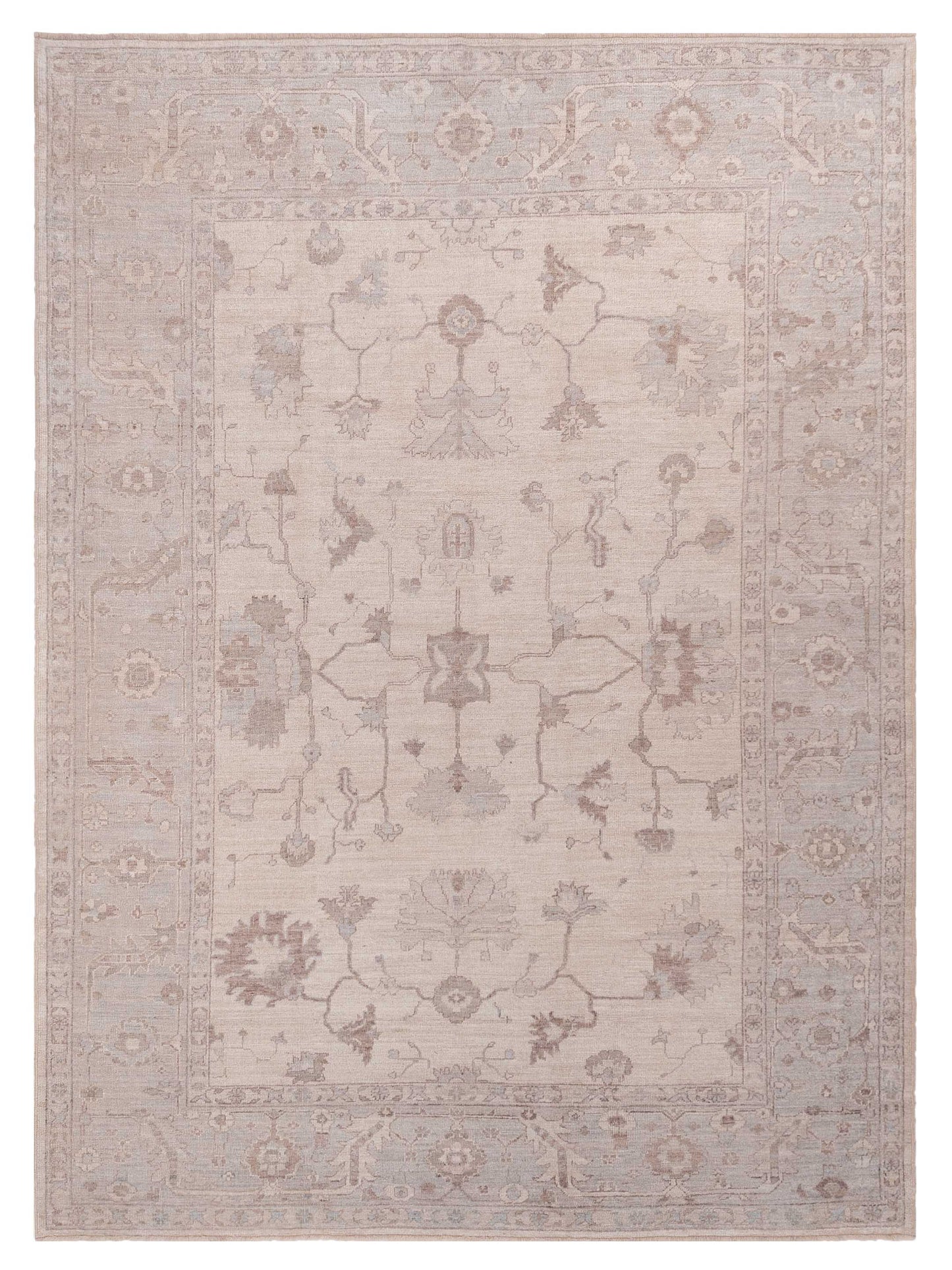 Authentic Angora Oushak Sezen Ivory Traditional Hand Knotted Rug