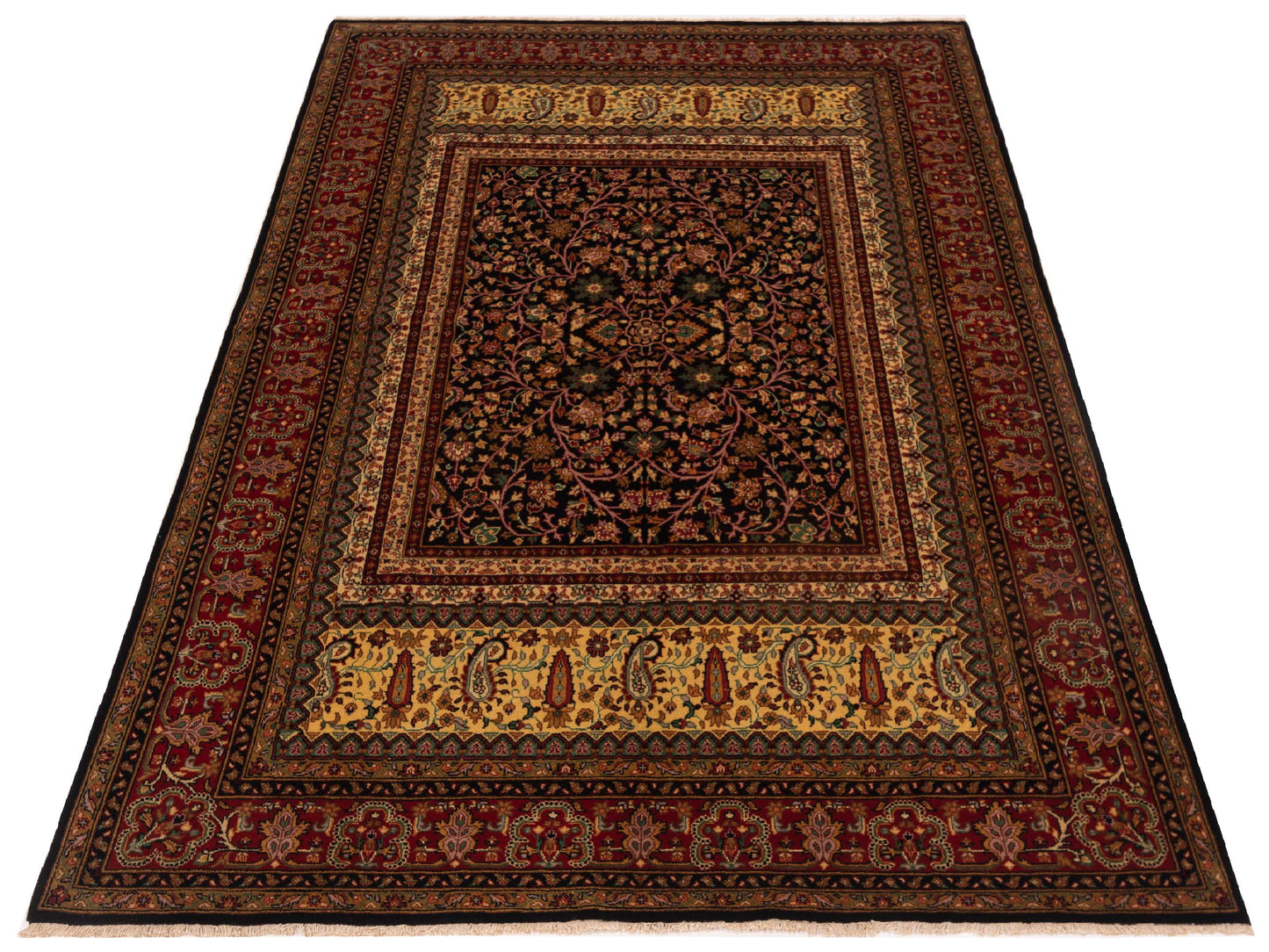 Rajpur Sivas 127044 Black Red Traditional Hand Knotted Rug - 6x9