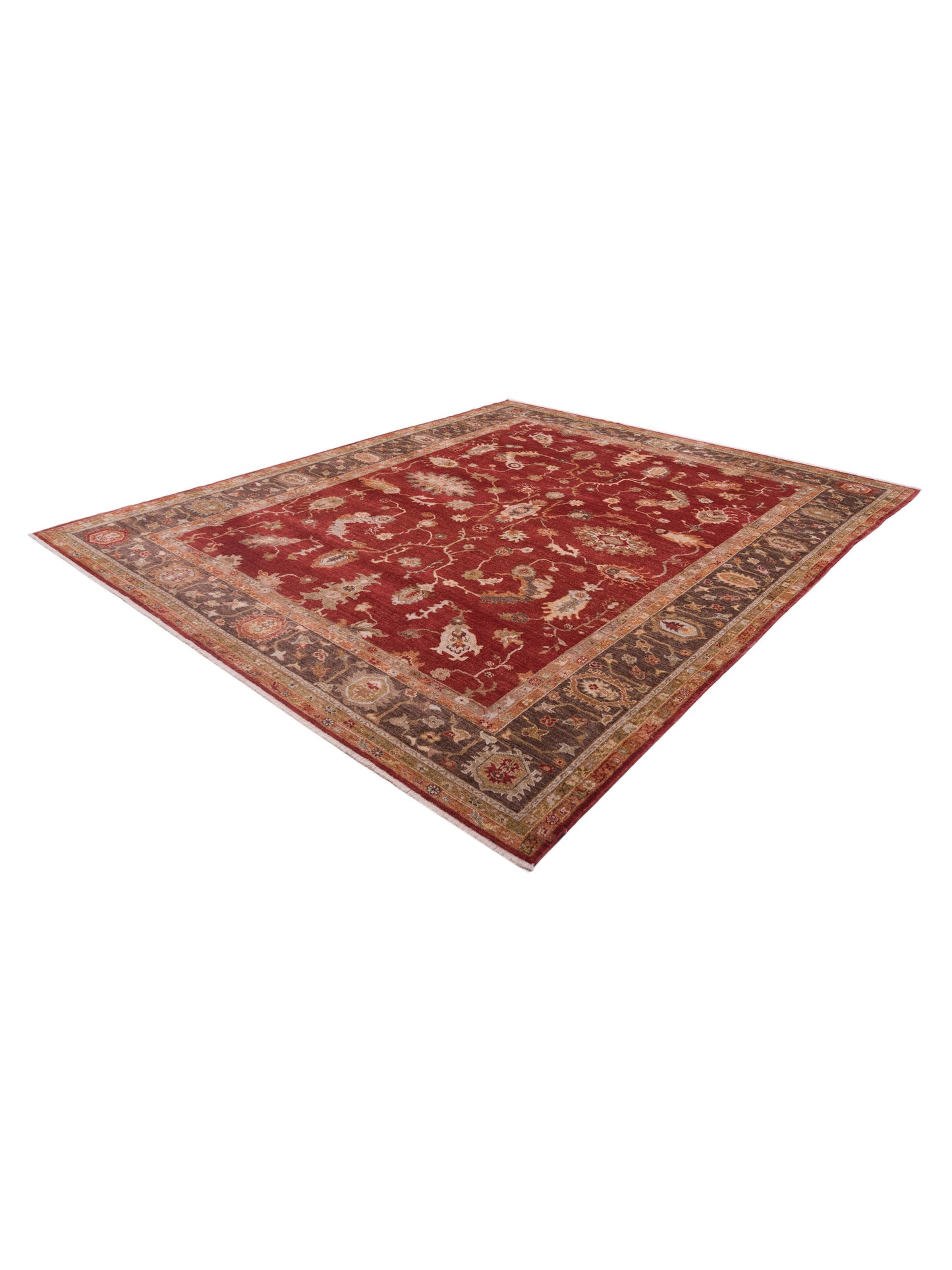 Authentic Angora Oushak Meltem Red Dark Brown Traditional Hand Knotted Rug