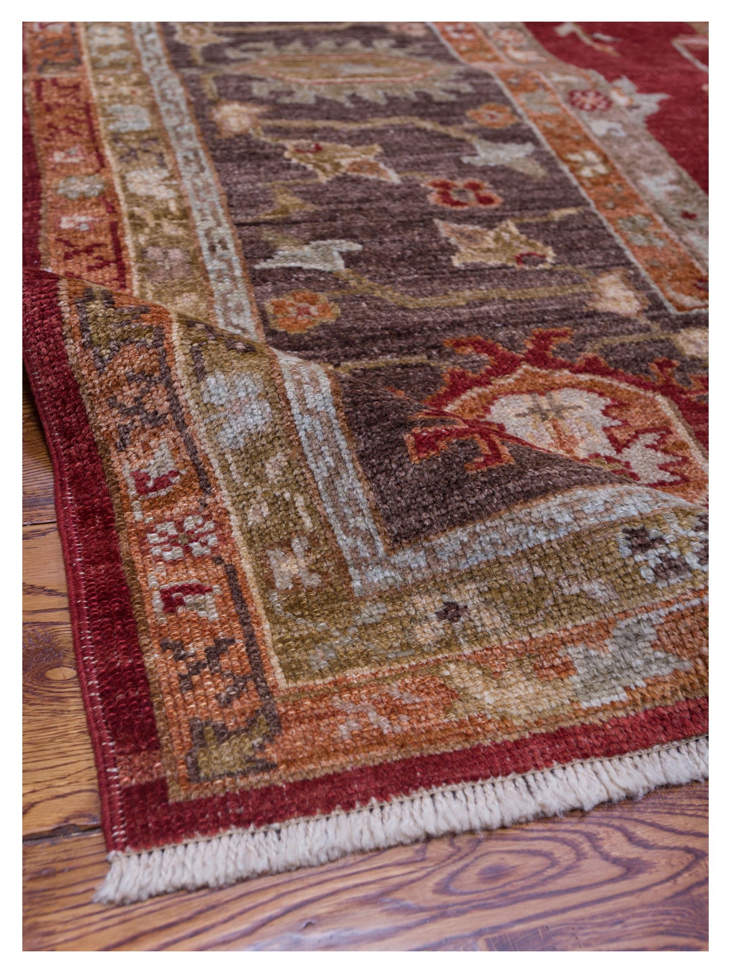 Authentic Angora Oushak Meltem Red Dark Brown Traditional Hand Knotted Rug