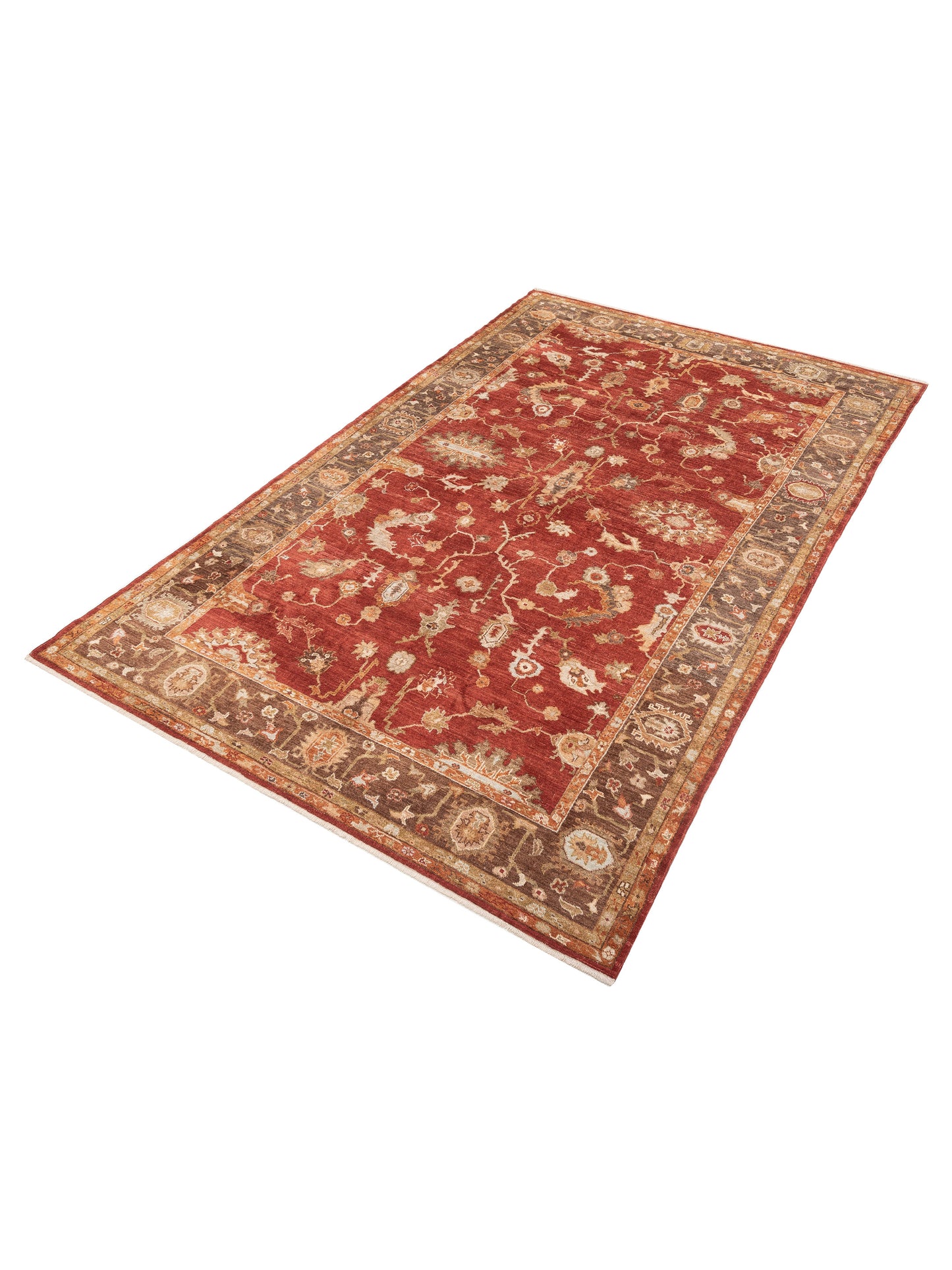 Authentic Angora Oushak Meltem Red Brown Traditional Hand Knotted Rug