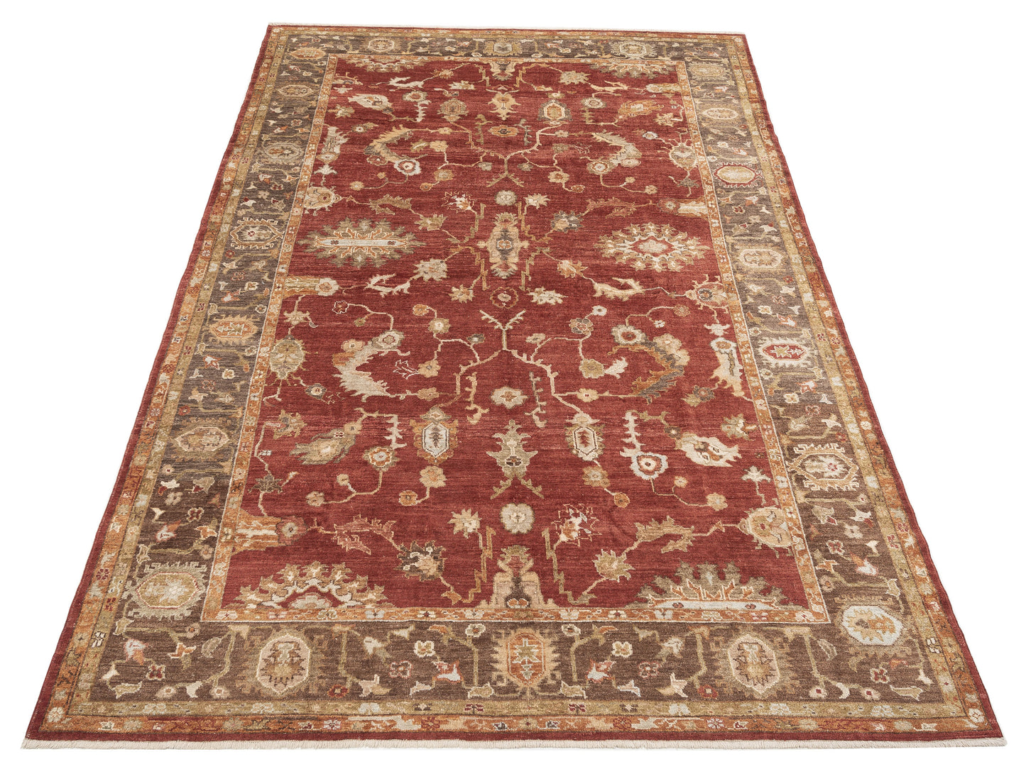 Authentic Angora Oushak Meltem Red Brown Traditional Hand Knotted Rug