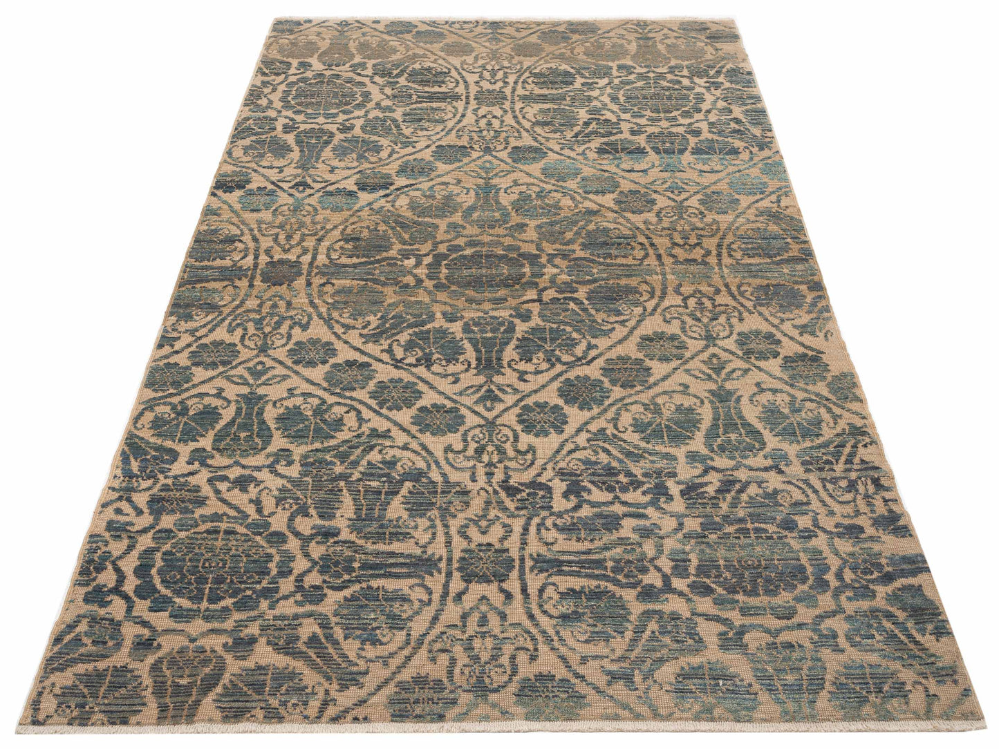 Pasha Defne Lotus Cream Blue Transitional Hand Knotted Rug