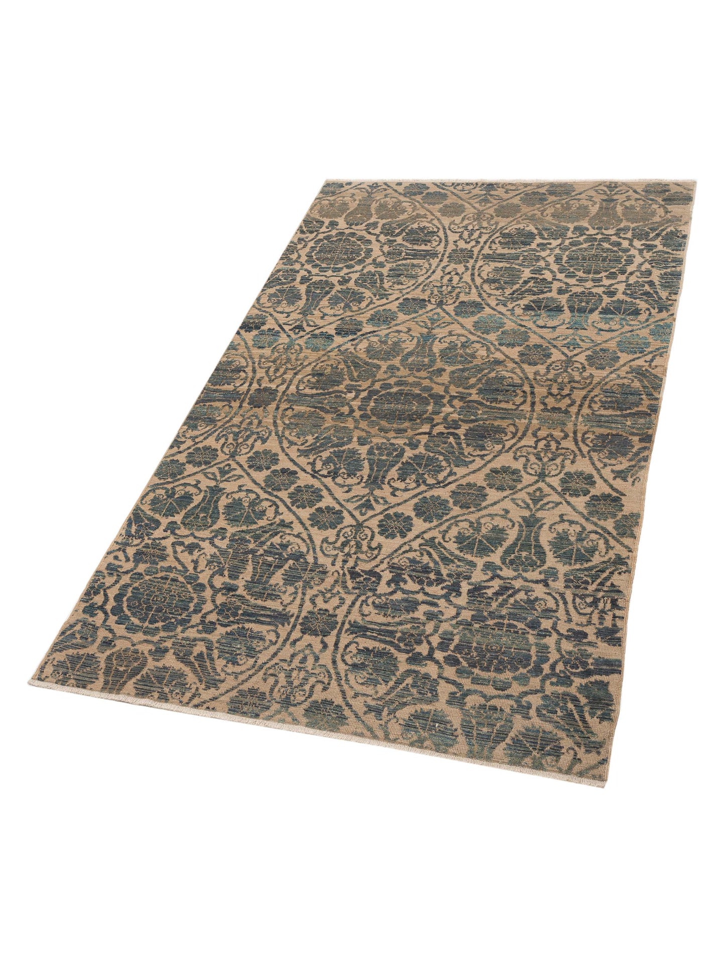 Pasha Defne Lotus Cream Blue Transitional Hand Knotted Rug