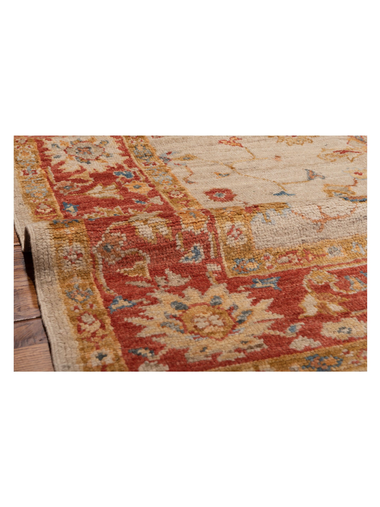 Authentic Angora Oushak Leyla Ivory Red Traditional Hand Knotted Rug