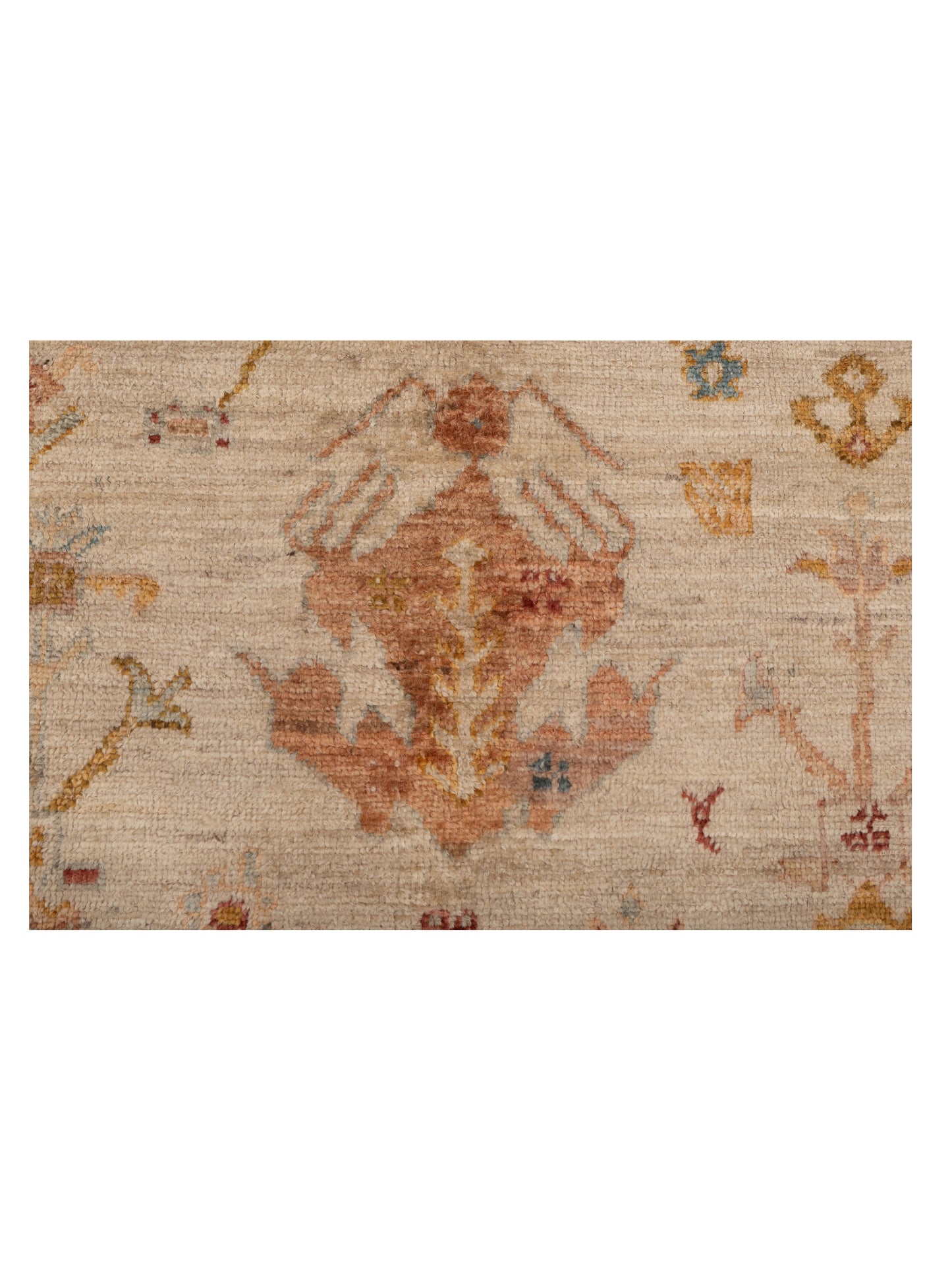 Authentic Angora Oushak Ahu Ivory Pink Traditional Hand Knotted Rug