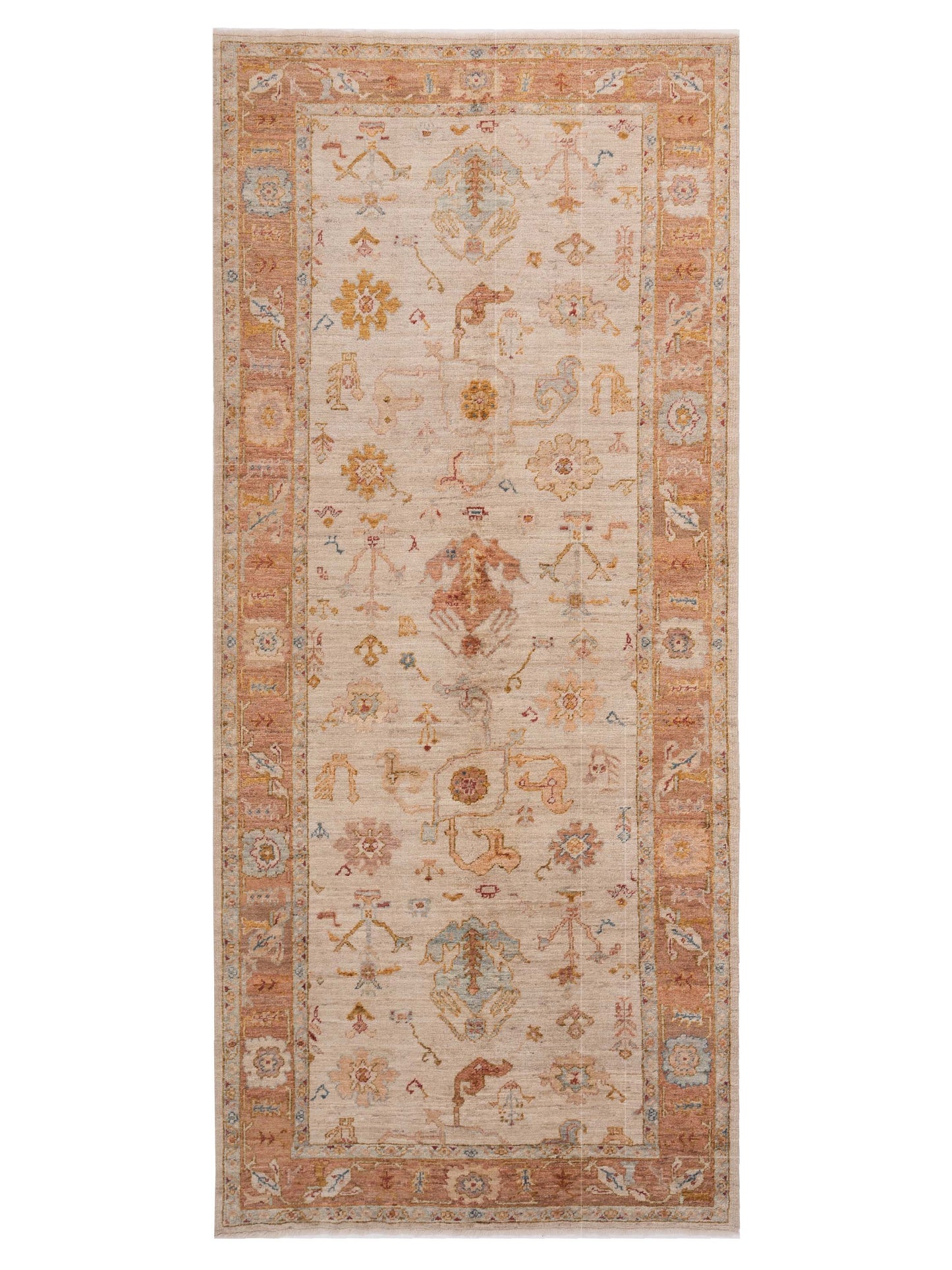 Authentic Angora Oushak Ahu Ivory Traditional Hand Knotted Rug