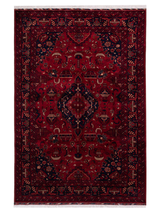 Nomad Afghan Belcik 128741 Red Tribal Hand Knotted Rug