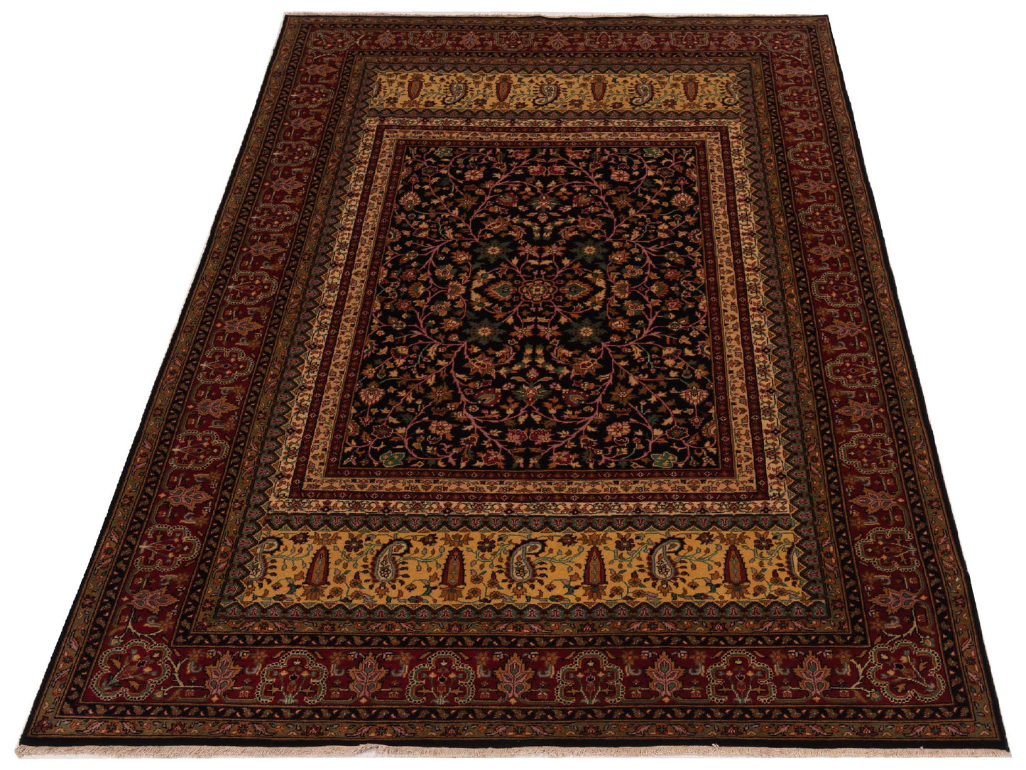 Rajpur Sivas 129430 Black Red Traditional Hand Knotted Rug - 6x9