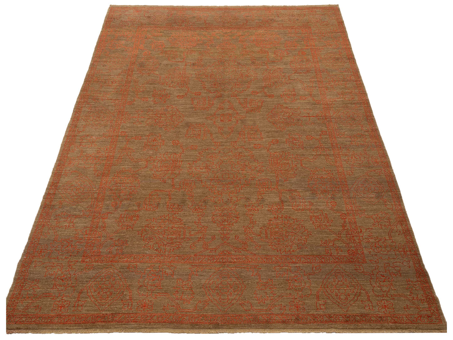 Pasha Ceyhan Jade Brown Orange Transitional Hand Knotted Rug