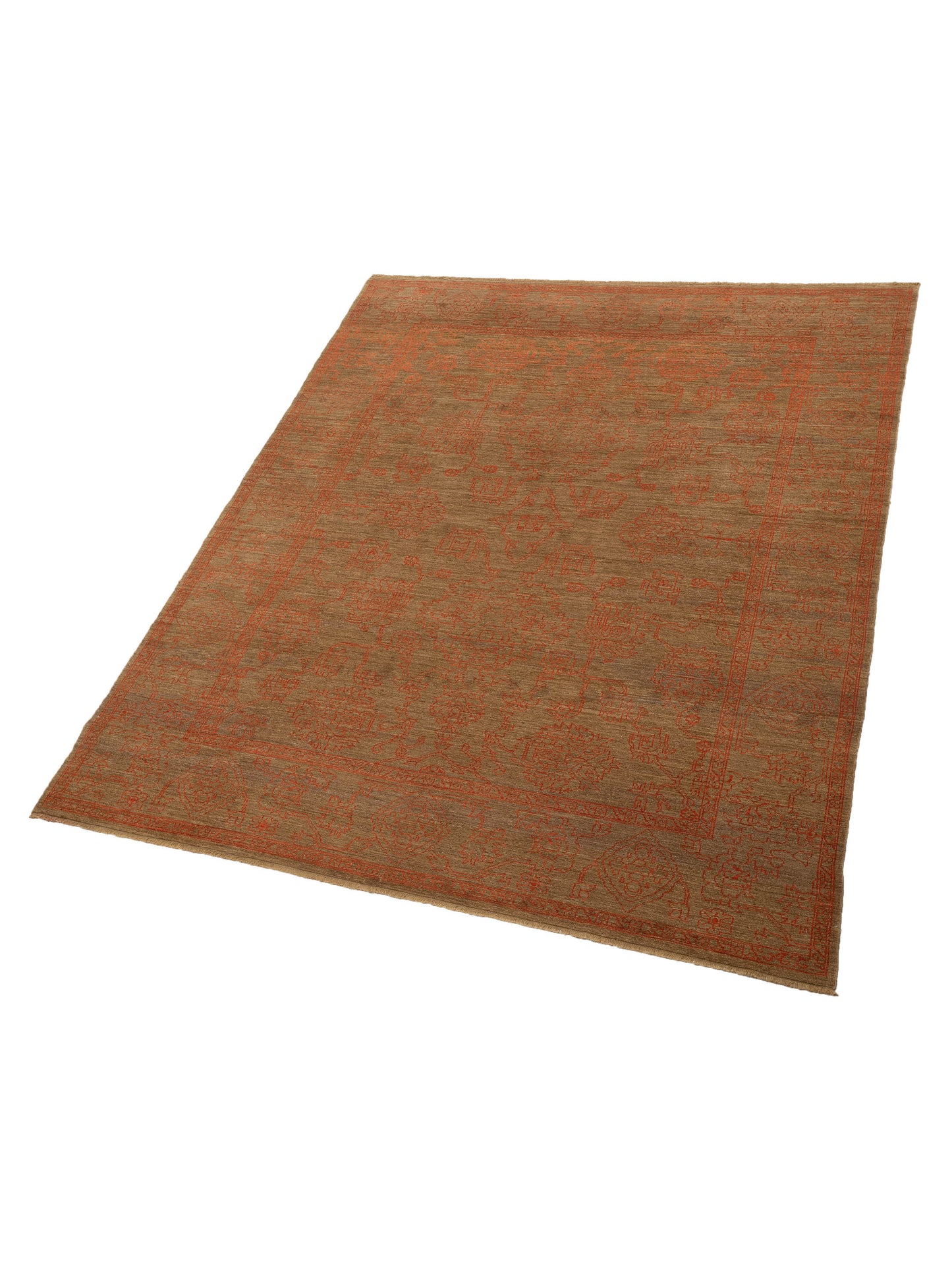 Pasha Ceyhan Jade Brown Orange Transitional Hand Knotted Rug