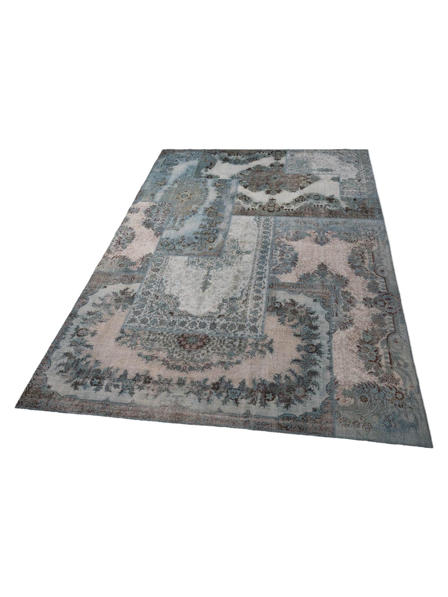 Pasha Turkish Vestige Patchwork 130959 Silver Blue  Contemporary Hand Knotted Rug