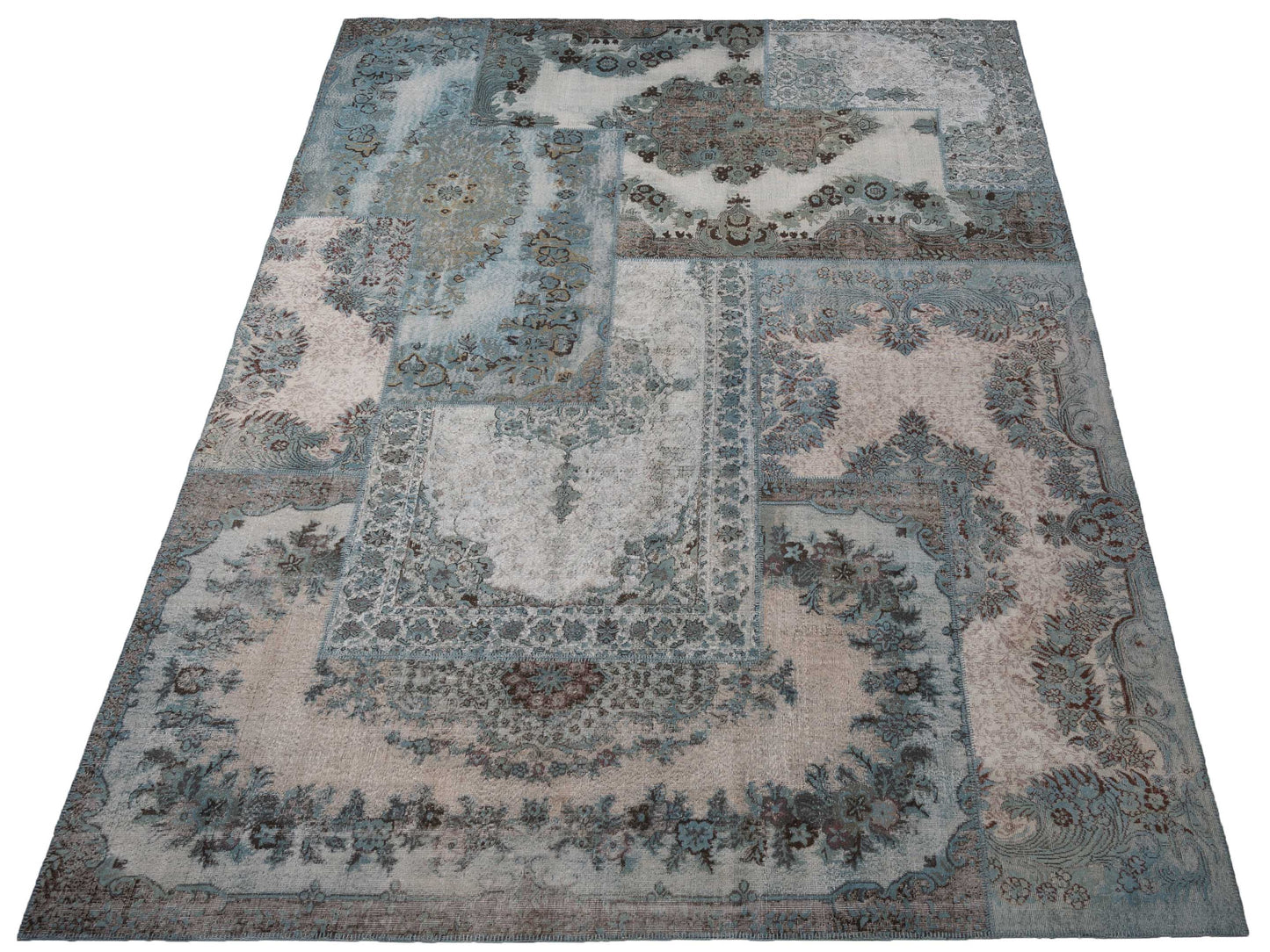 Pasha Turkish Vestige Patchwork 130959 Silver Blue  Contemporary Hand Knotted Rug