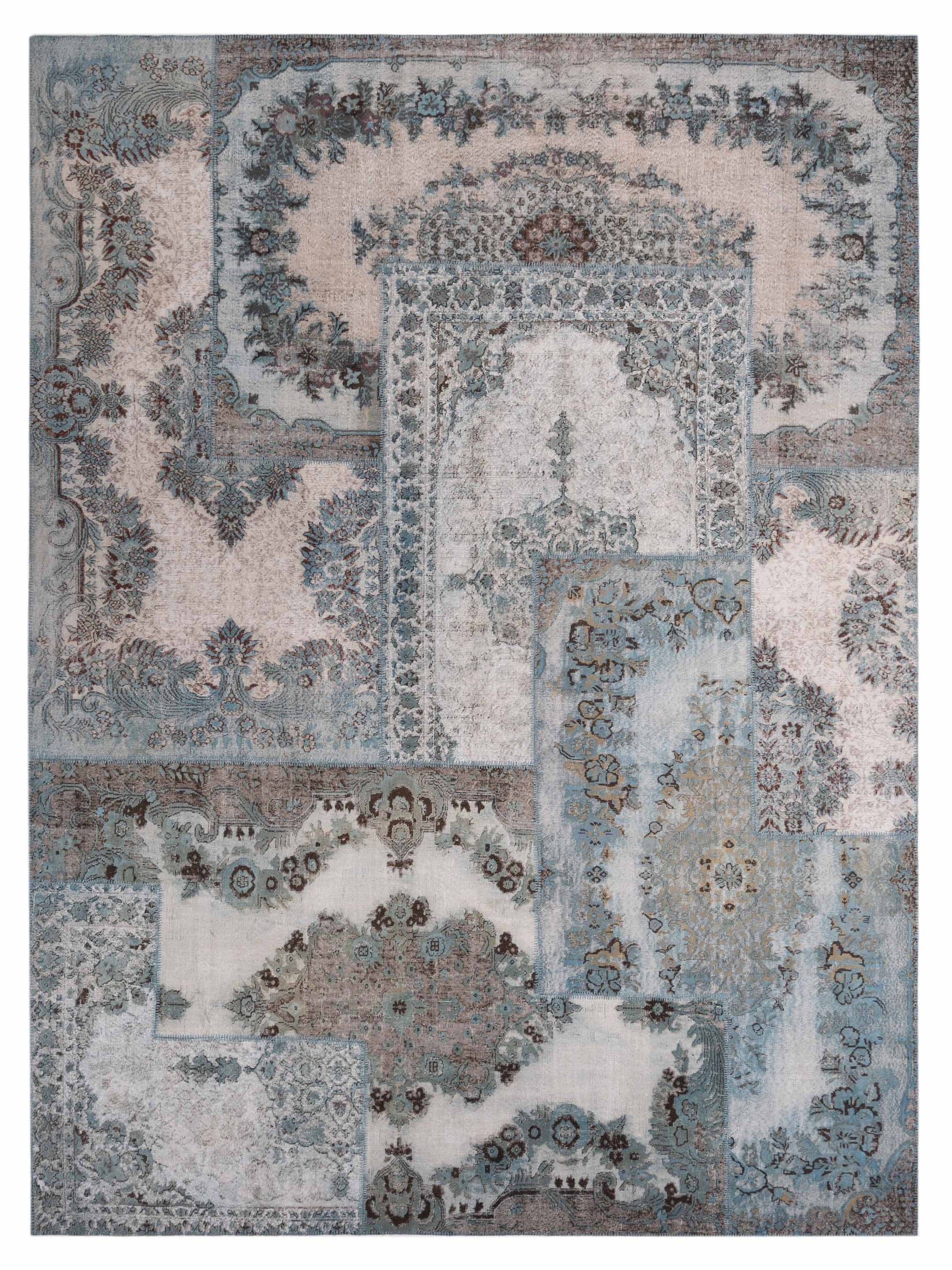 Pasha Turkish Vestige Patchwork 130959 Silver Blue Contemporary Hand Knotted Rug