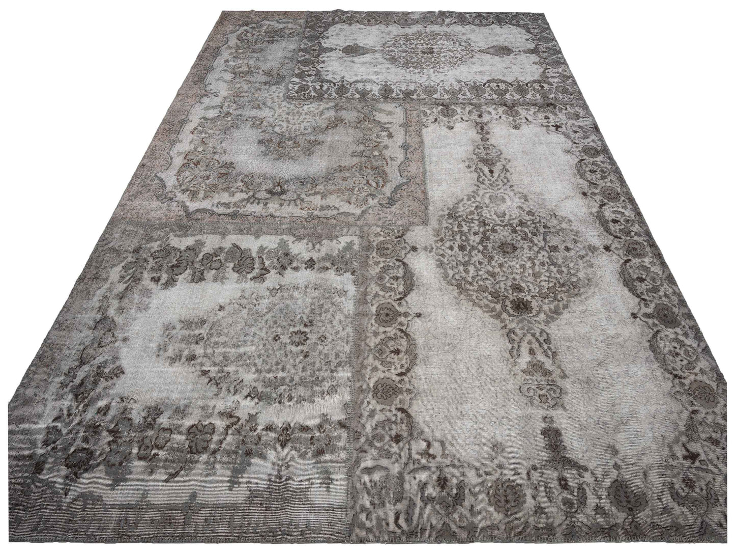 Pasha Turkish Vestige Patchwork 130963 Gray  Contemporary Hand Knotted Rug