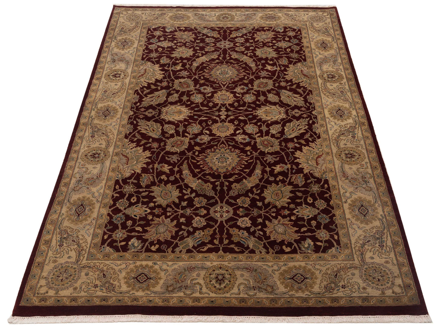 Rajpur Crown 131278 Burgundy Beige Transitional Hand Knotted Rug