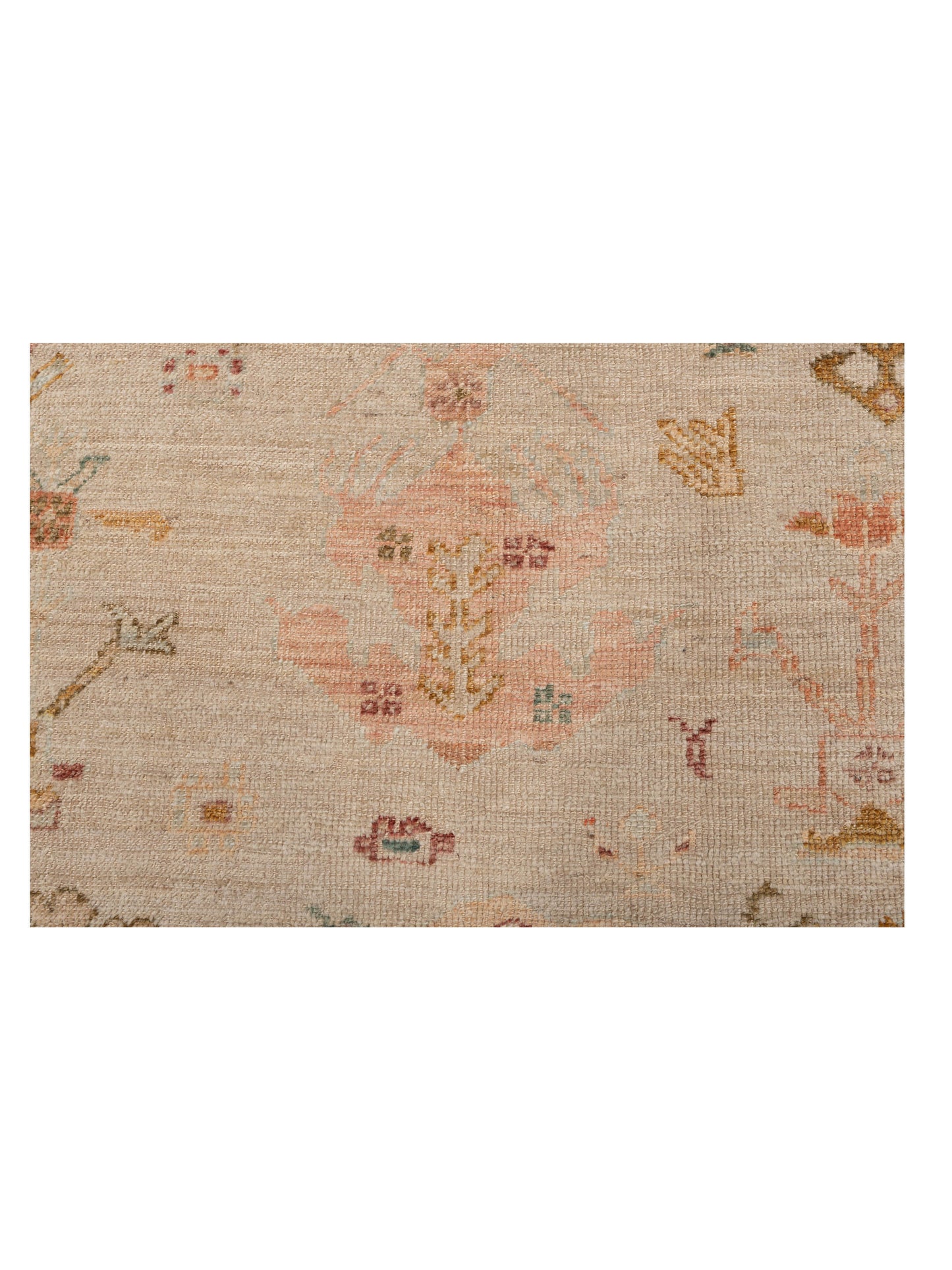 Authentic Angora Oushak Ahu Ivory Pink Traditional Hand Knotted Rug