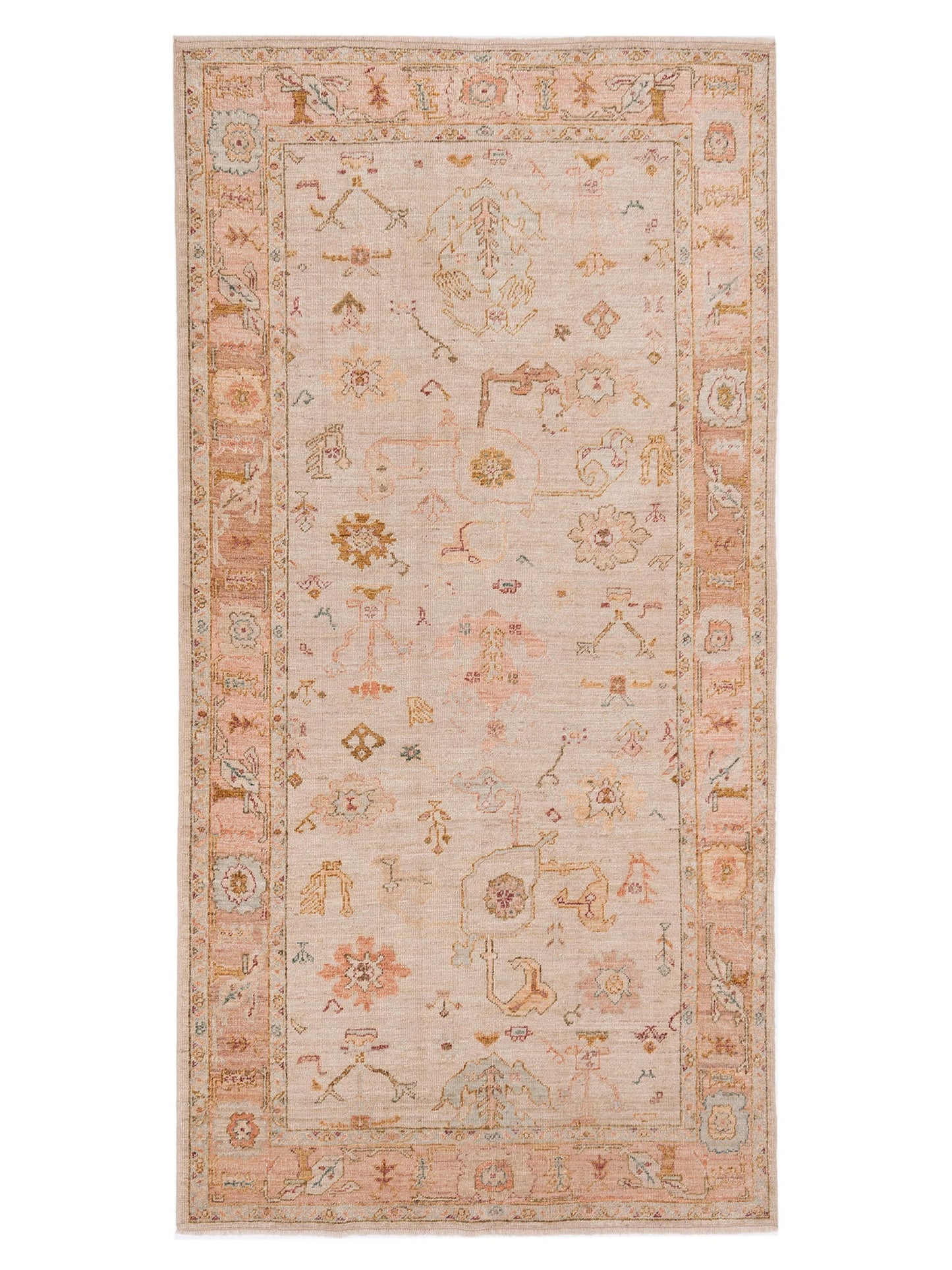 Authentic Angora Oushak Ahu Ivory Traditional Hand Knotted Rug