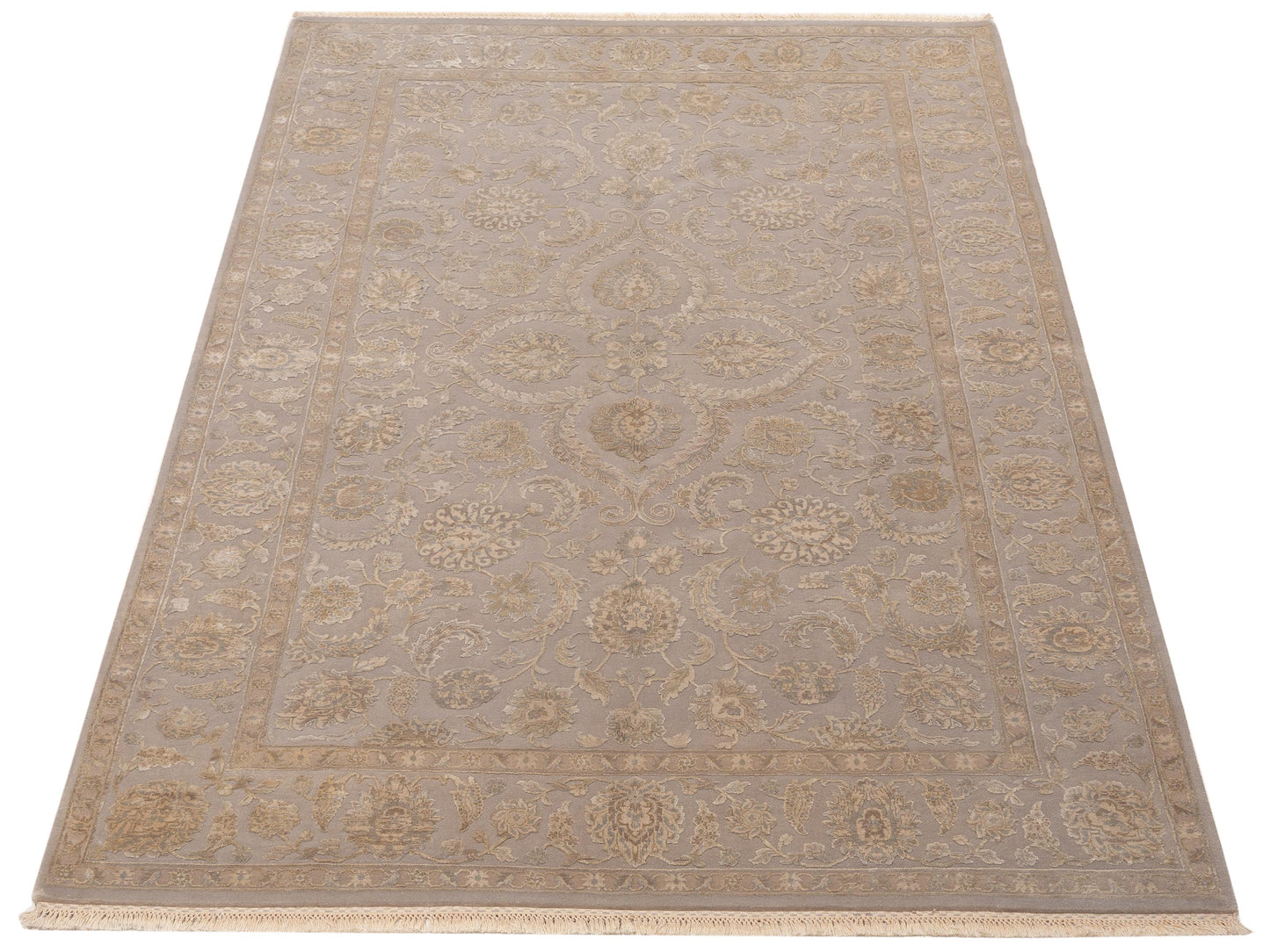 Rajpur Imperial Silk 135503 Silver Silver Traditional Hand Knotted Rug