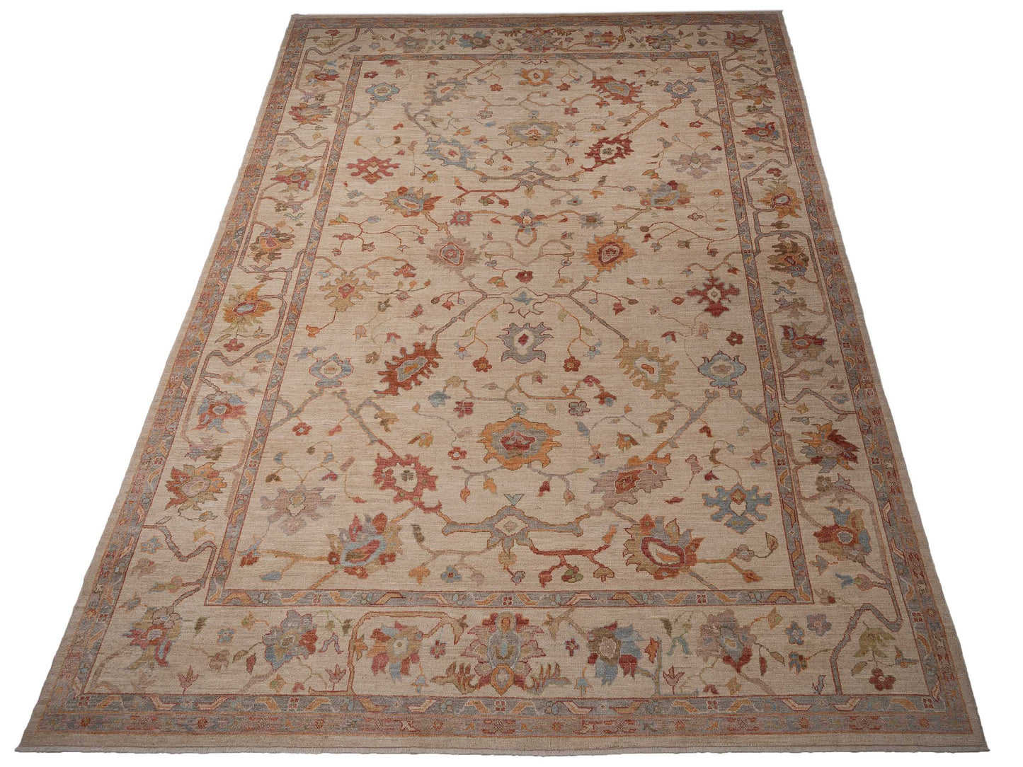 Authentic Angora Oushak Esra Ivory Ivory Traditional Hand Knotted Rug