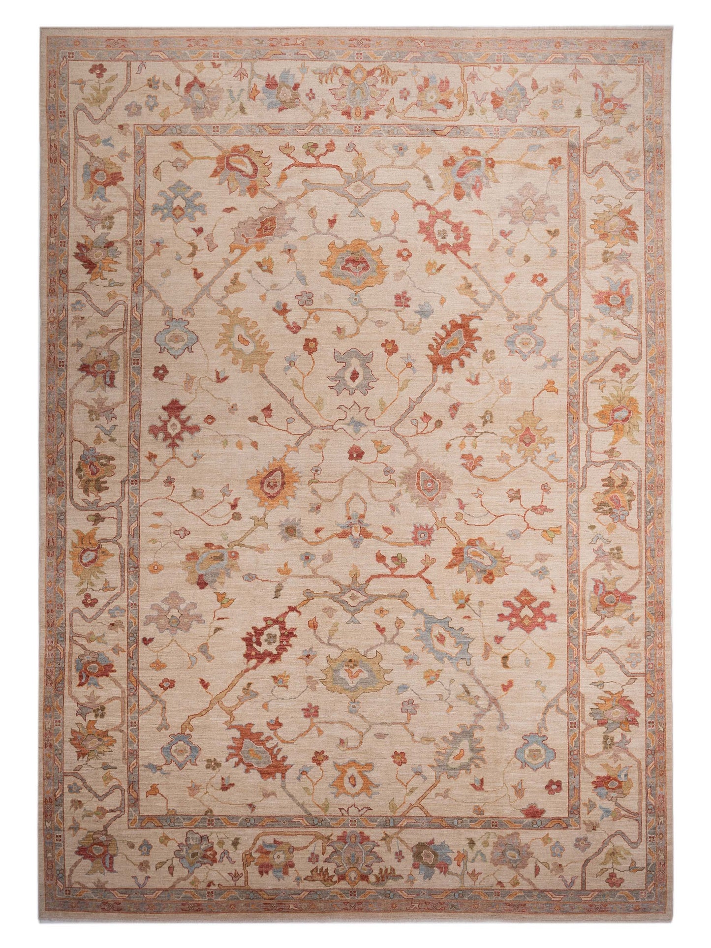 Authentic Angora Oushak Esra Ivory Traditional Hand Knotted Rug