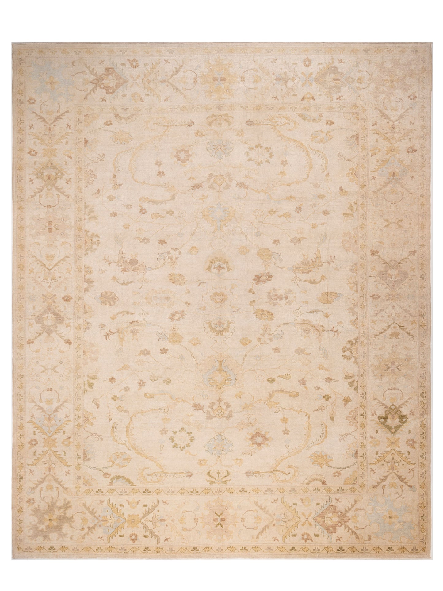 Authentic Angora Oushak Bade Ivory Traditional Hand Knotted Rug