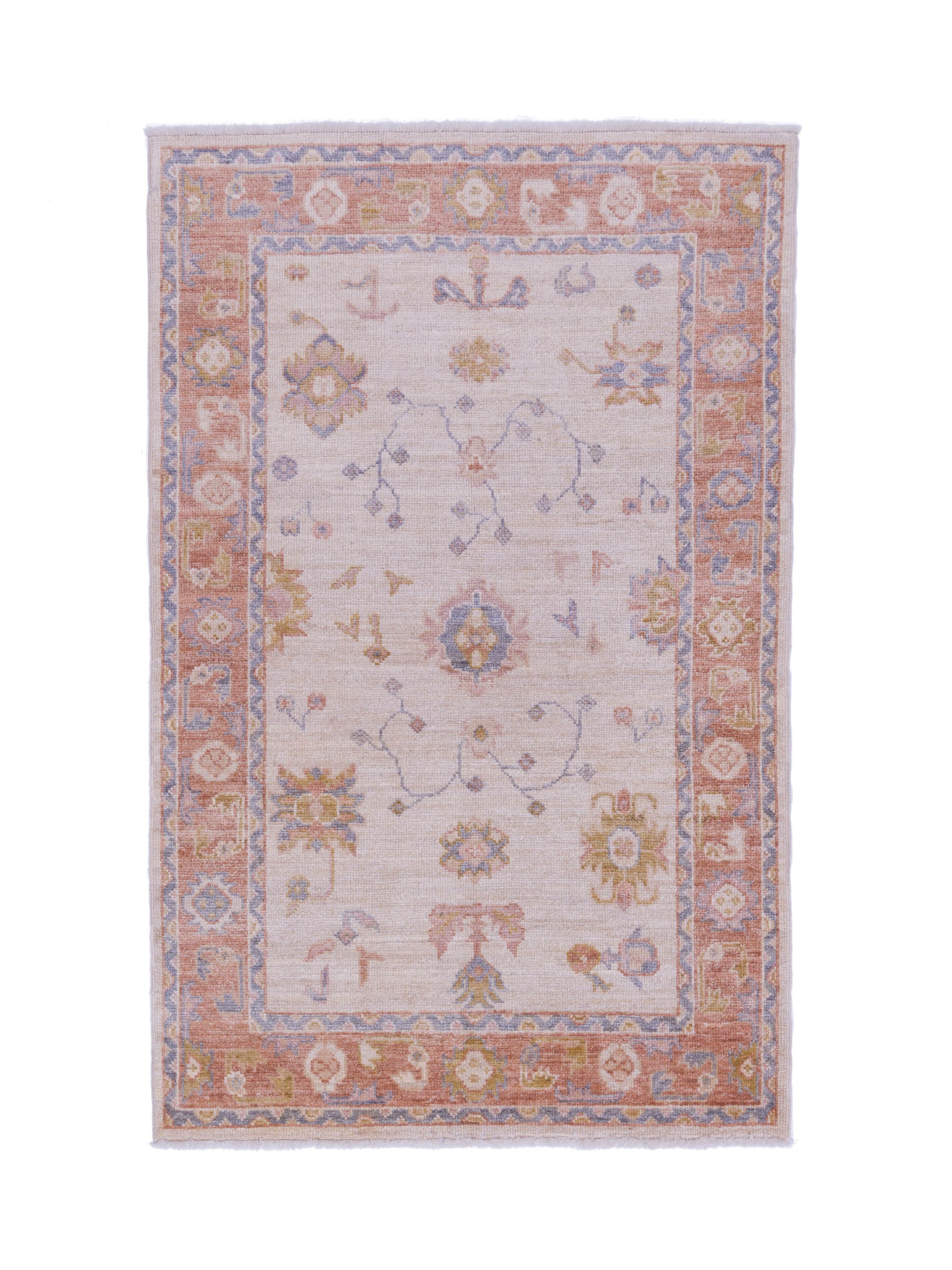 Authentic Angora Oushak Arzu Ivory Traditional Hand Knotted Rug