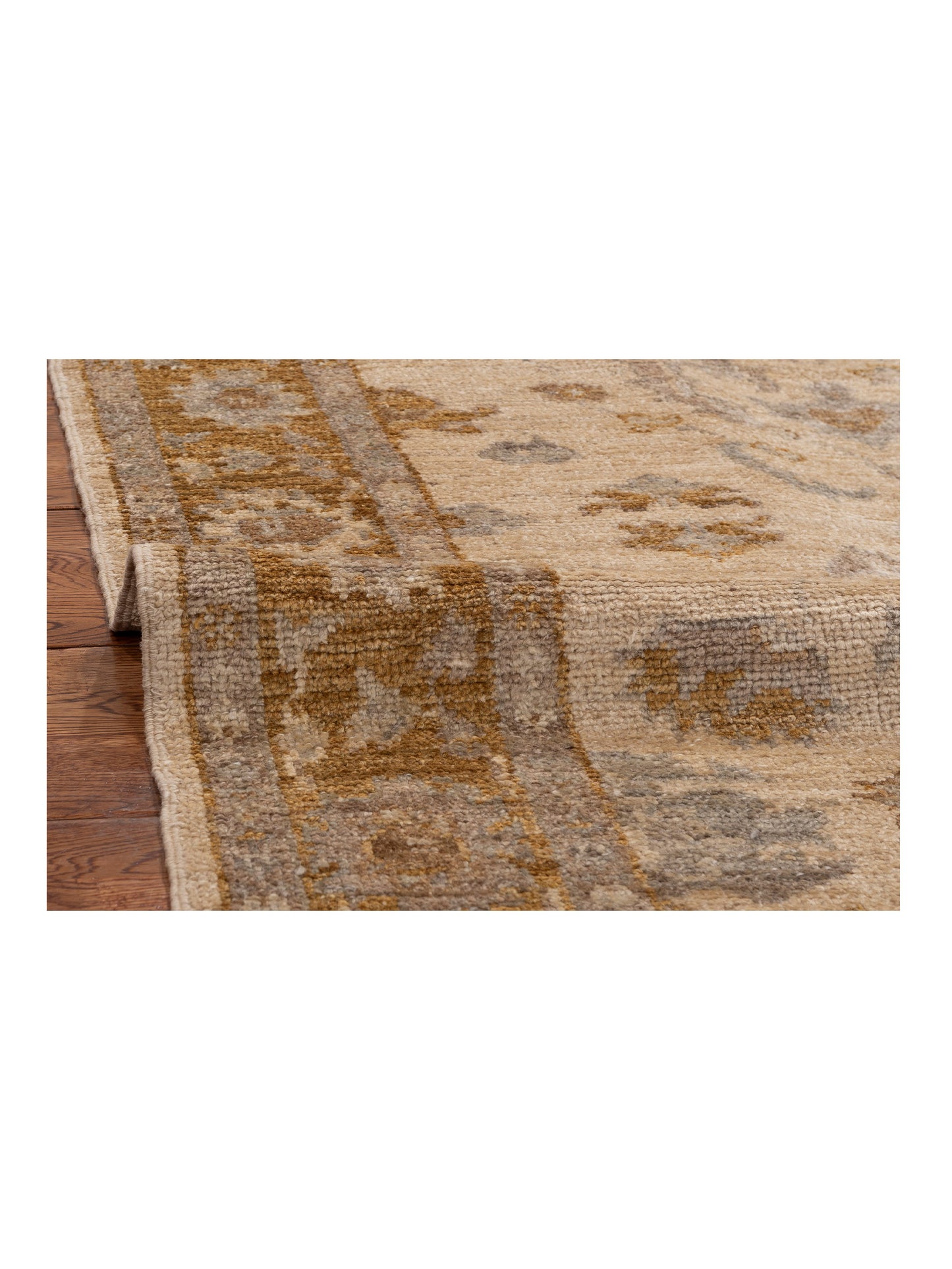 Authentic Angora Oushak Leyla Ivory Brown Gold Traditional Hand Knotted Rug