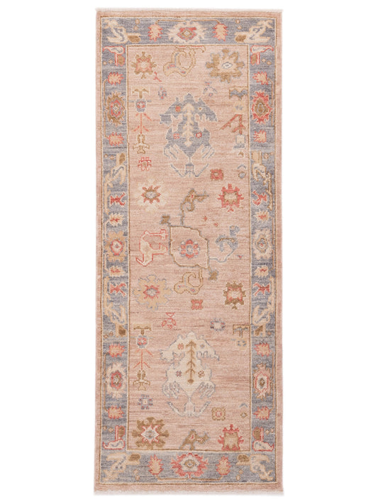 Authentic Angora Oushak Ahu Pink Traditional Hand Knotted Rug