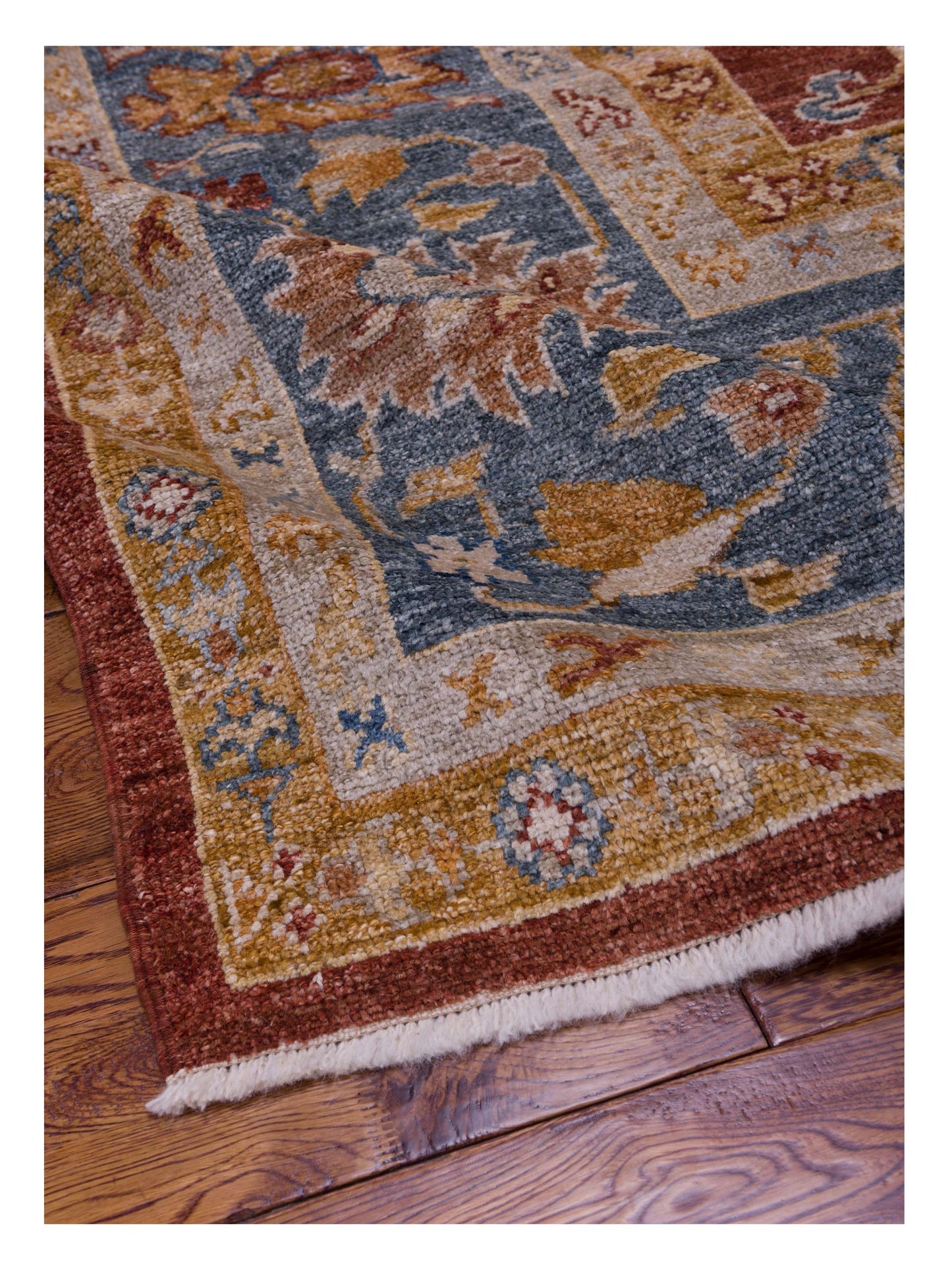 Authentic Angora Oushak Leyla Red Teal Blue Traditional Hand Knotted Rug